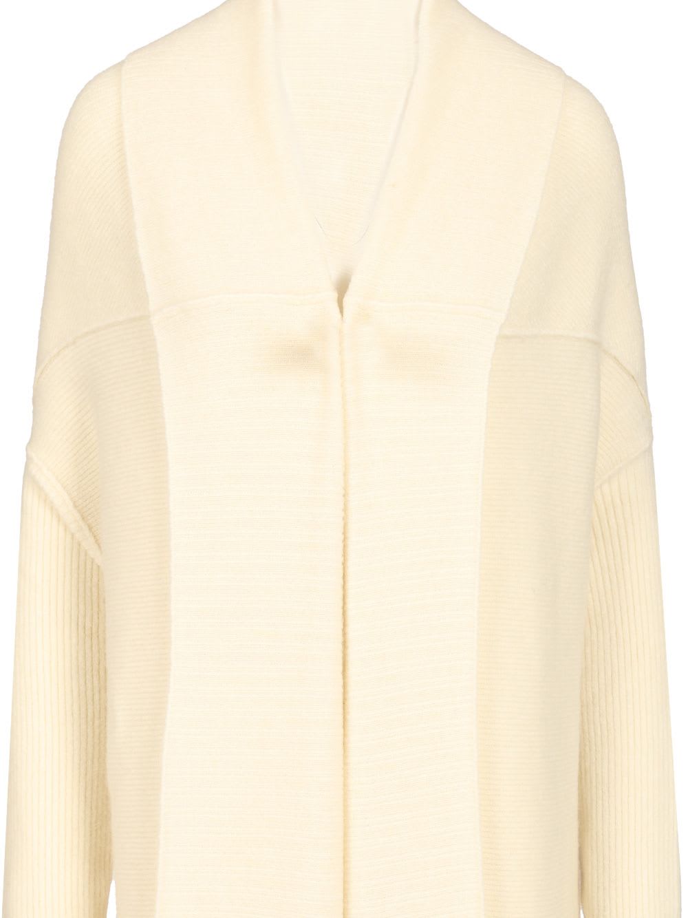 Rick Owens Long Cardigan In Alpaca Soft Knitwear White In Neutral