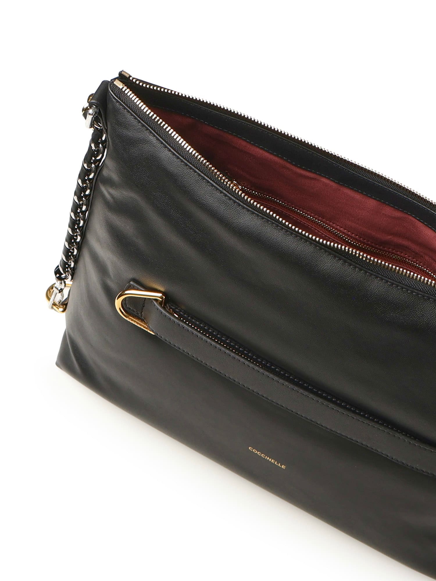Coccinelle Metal Mesh Strap Leather Shoulder Bag In Black