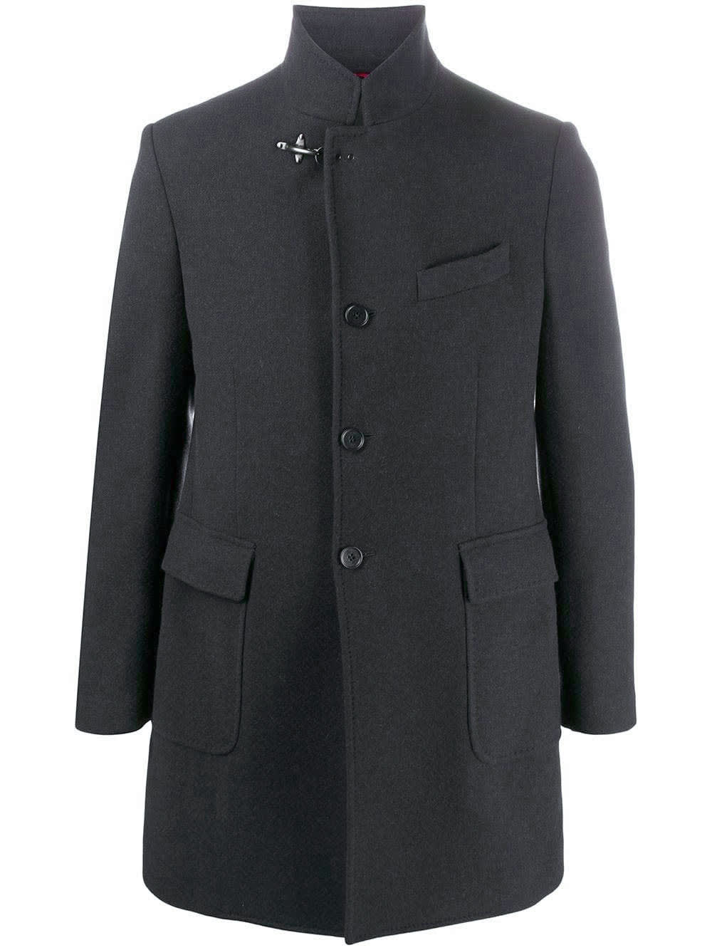 Fay Coat In Grey Warm Yarn Dyed Wool Blend