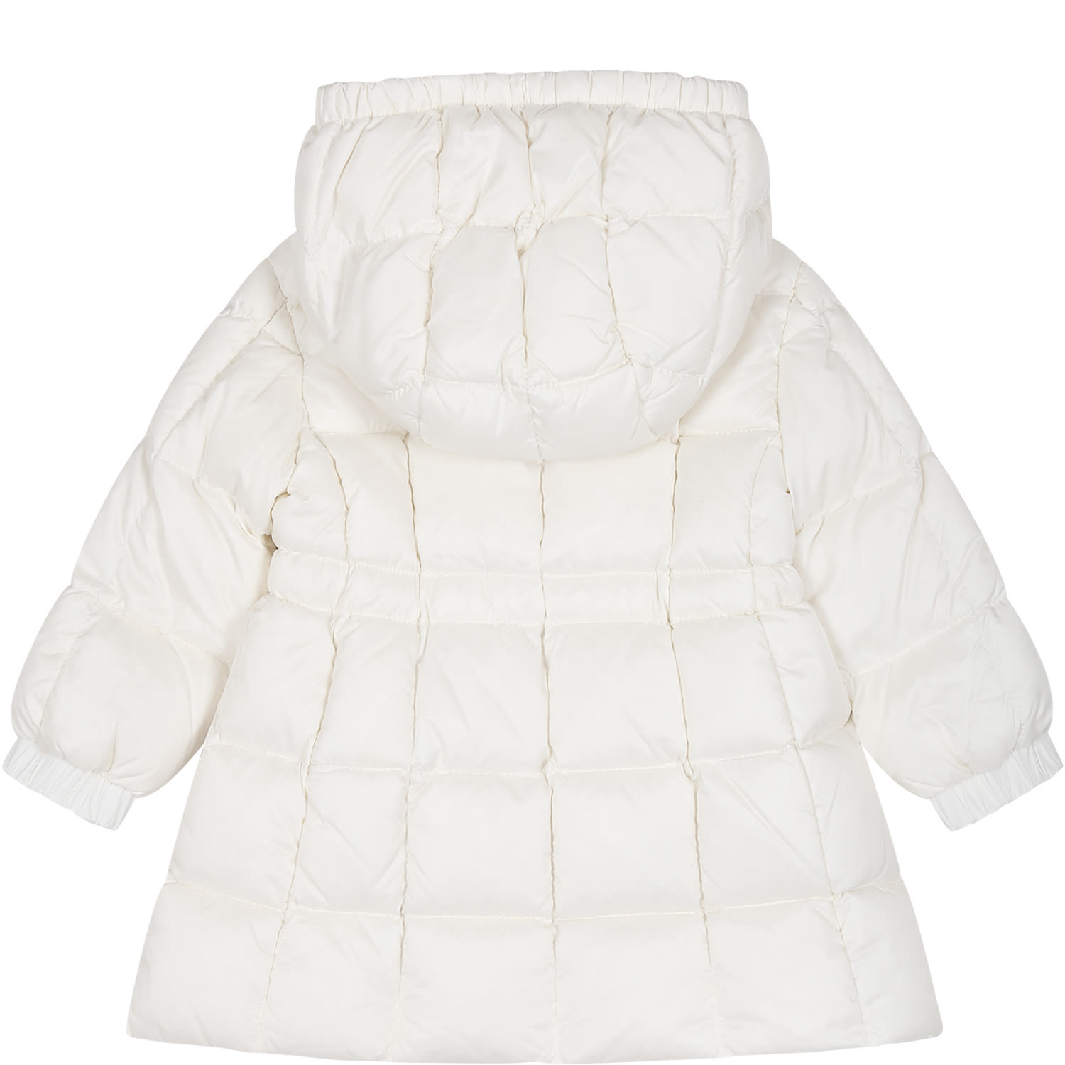 Shop Moncler White Anya Down Jacket For Baby Girl With Logo