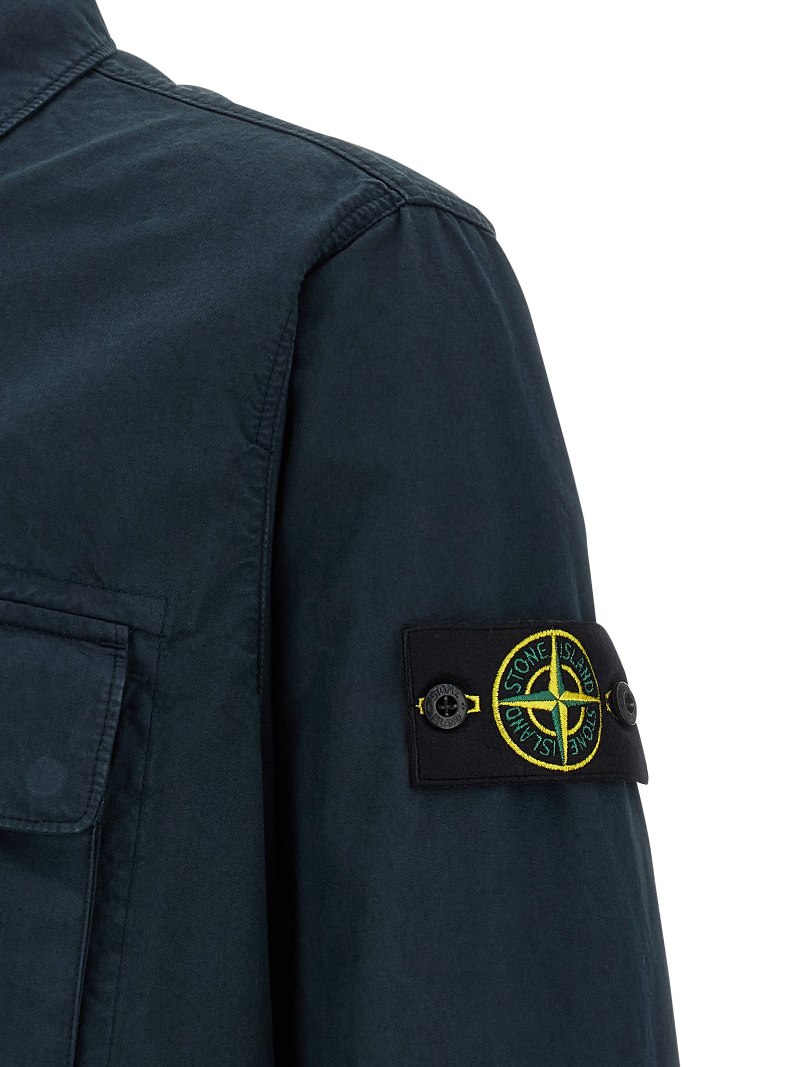 Stone Island Comfortable Overshirt With Overlapping Pockets On The Chest In Blue