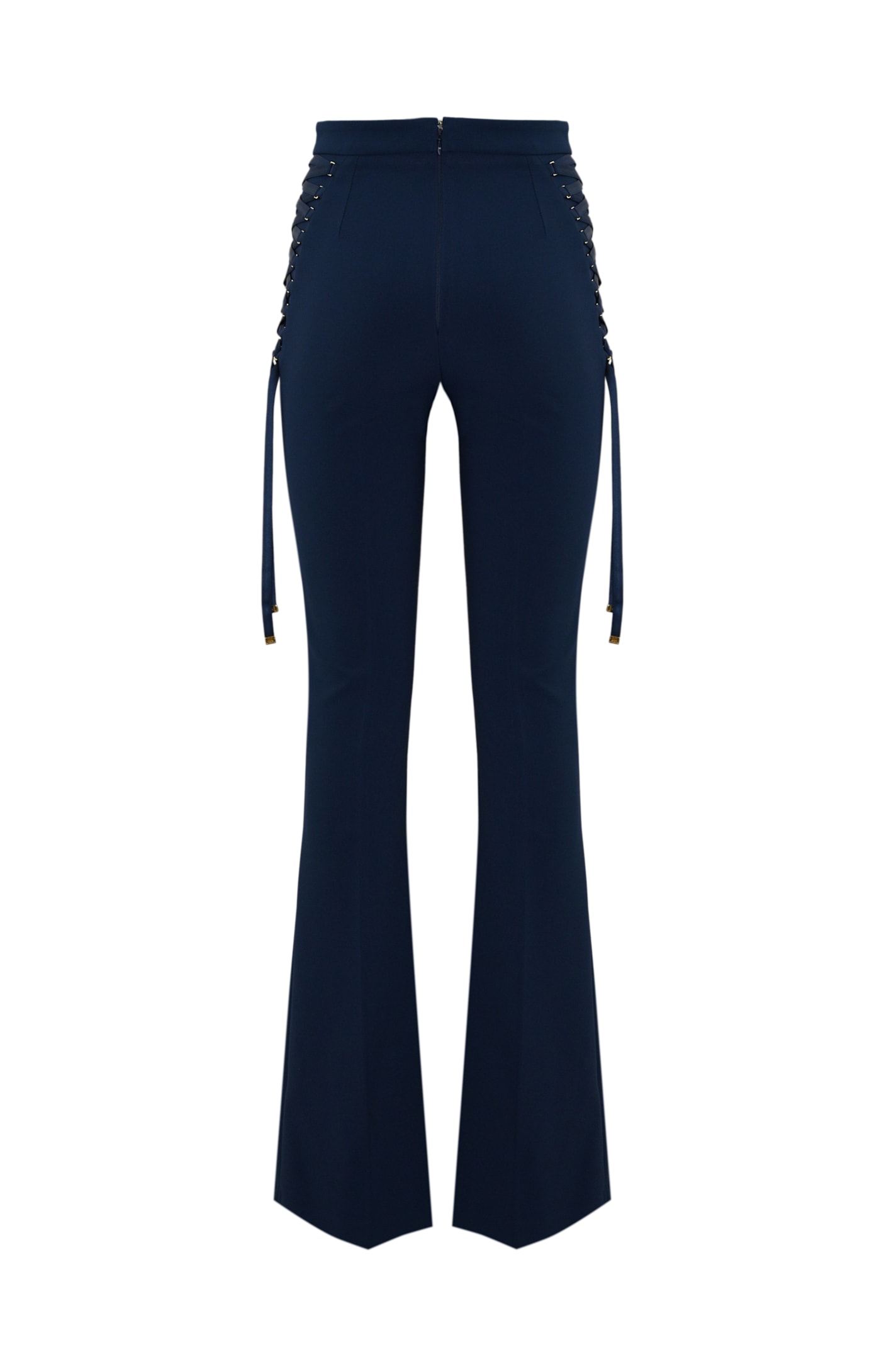 Elisabetta Franchi Crepe Flared Trousers With Laces In Blue