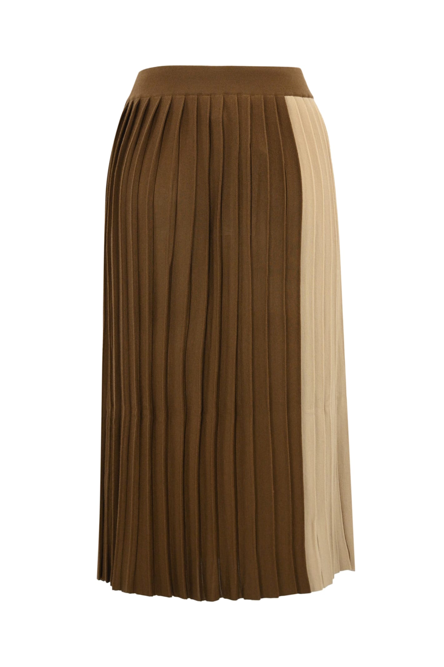 Shop Weekend Max Mara Virgin Knitted Pleated Skirt In Sabbia