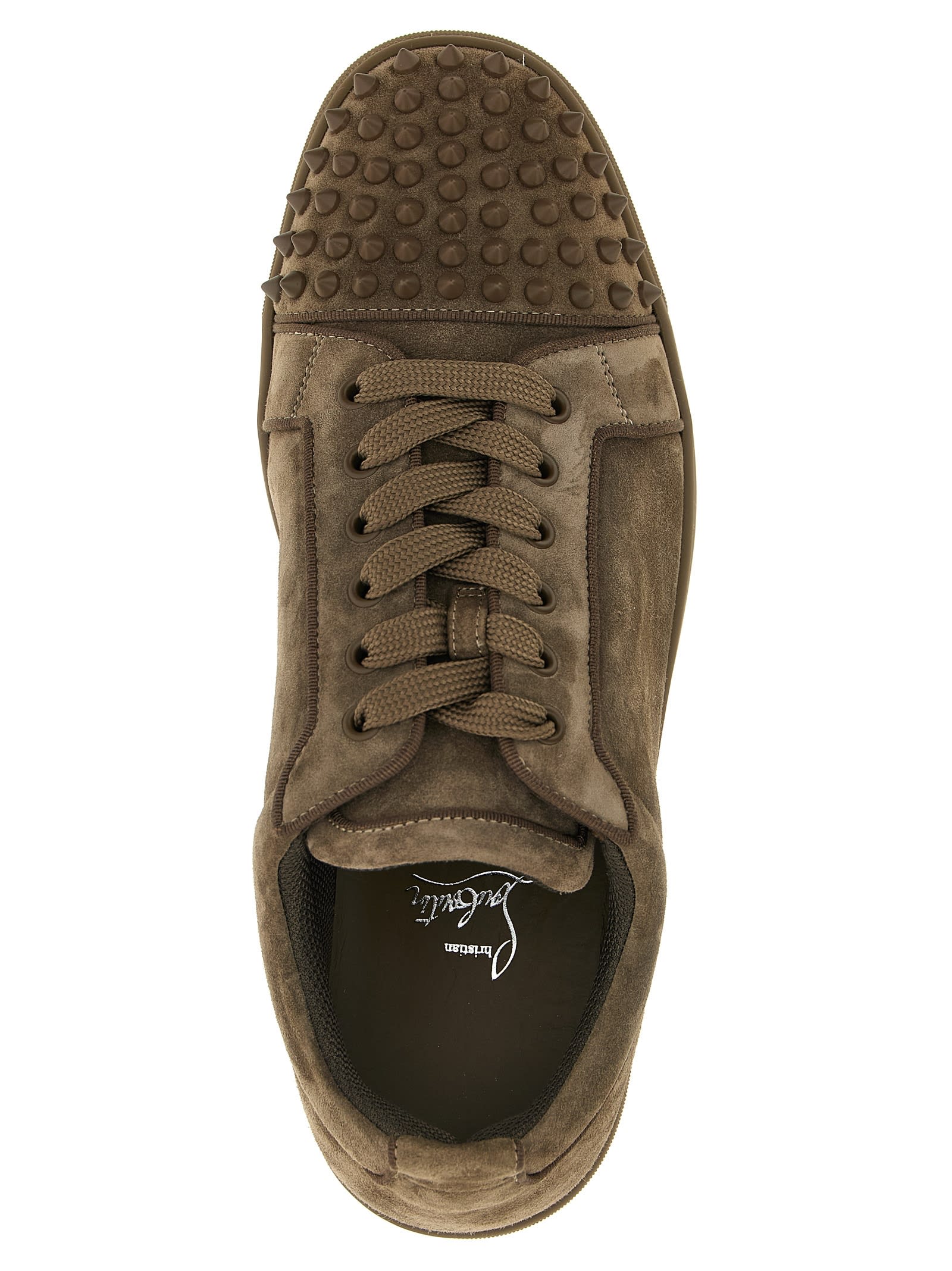 Christian Louboutin Stylish Round Toe Sneakers With Studded Detail In Brown
