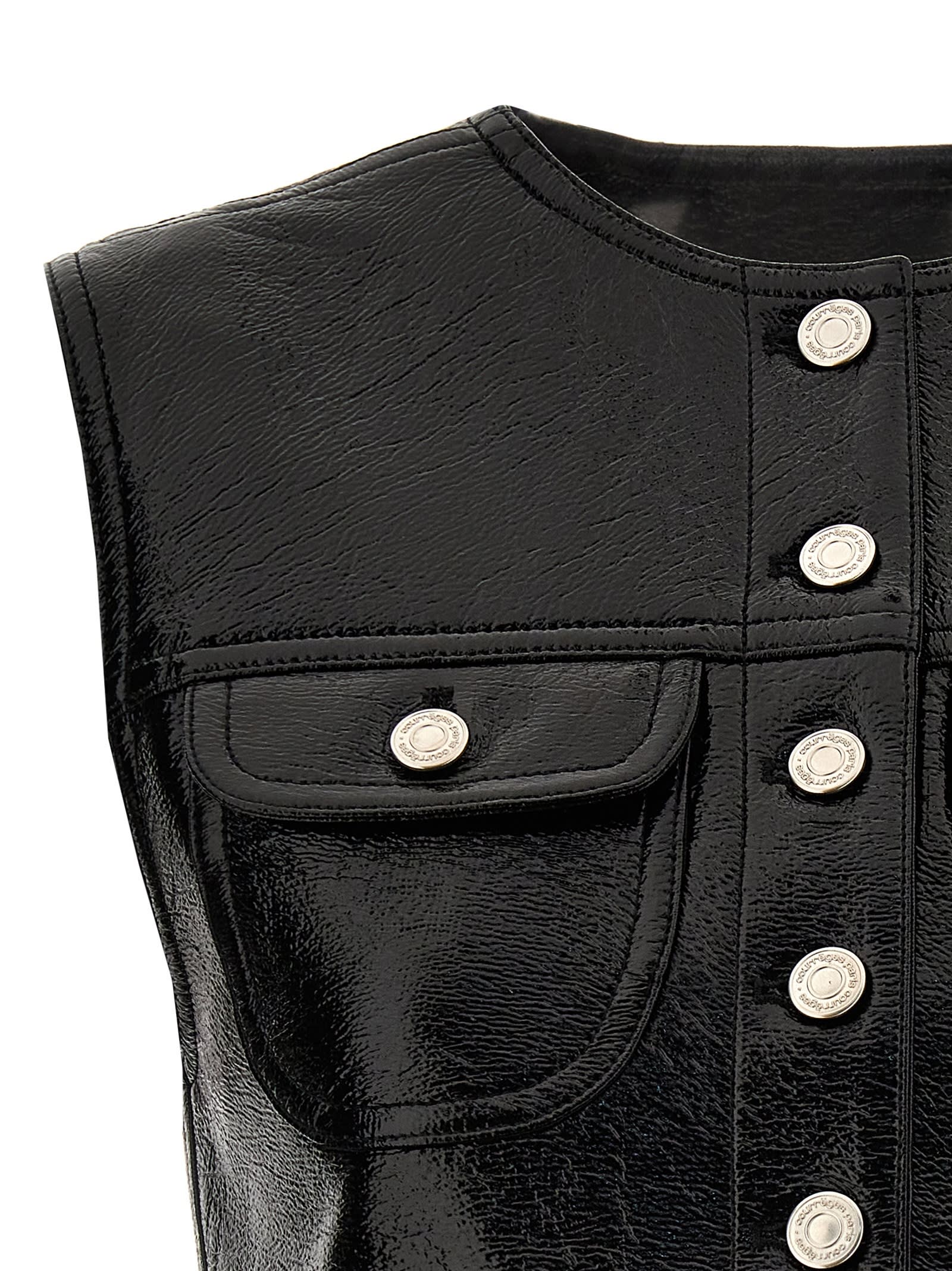 Shop Courrèges Multiflex Vinyl Cropped Vest In Black