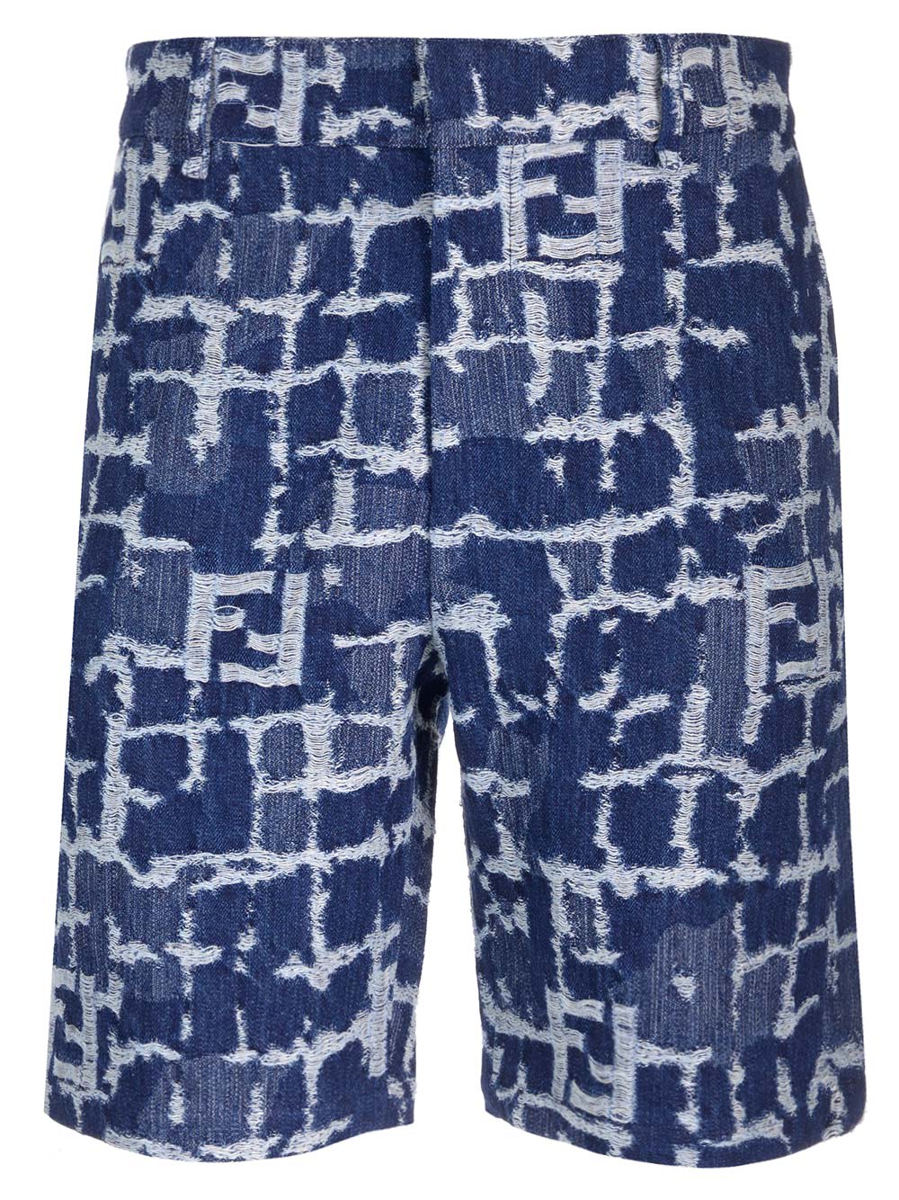 Fendi Ff Jacquard Denim Shorts In Blue
