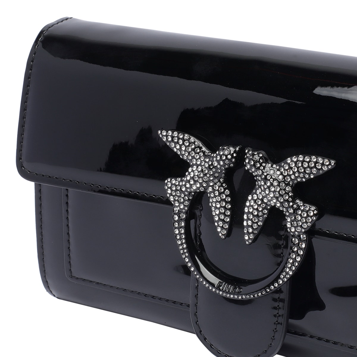 Shop Pinko Bird Buckle Chain Wallet In Nero Limousine Block Color