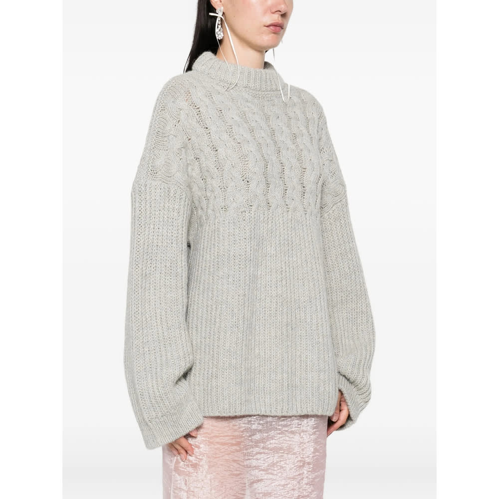 Cecilie Bahnsen Cable-knit Crew-neck Sweater In Gray