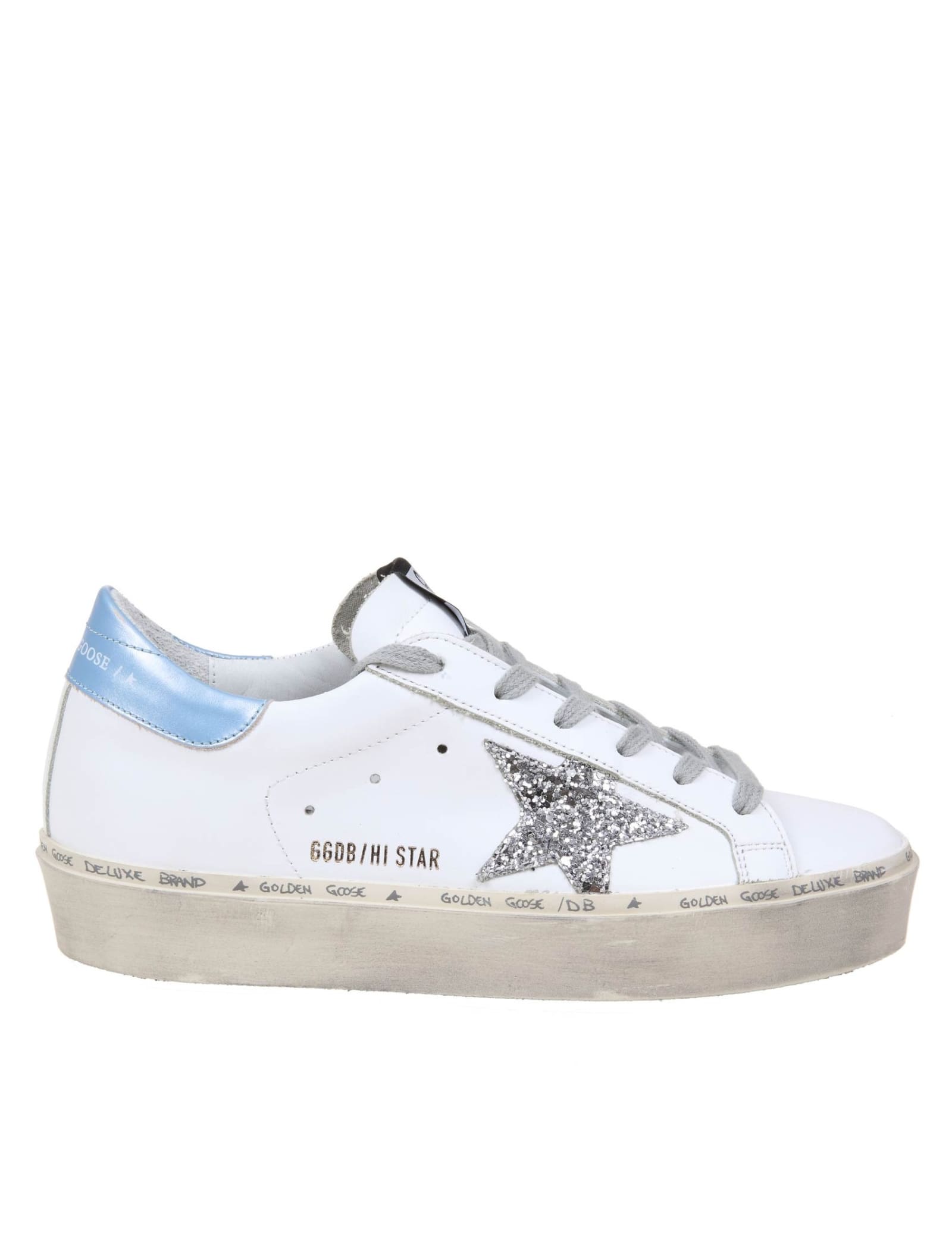 GOLDEN GOOSE HI STAR SNEAKERS IN WHITE LEATHER,11794435