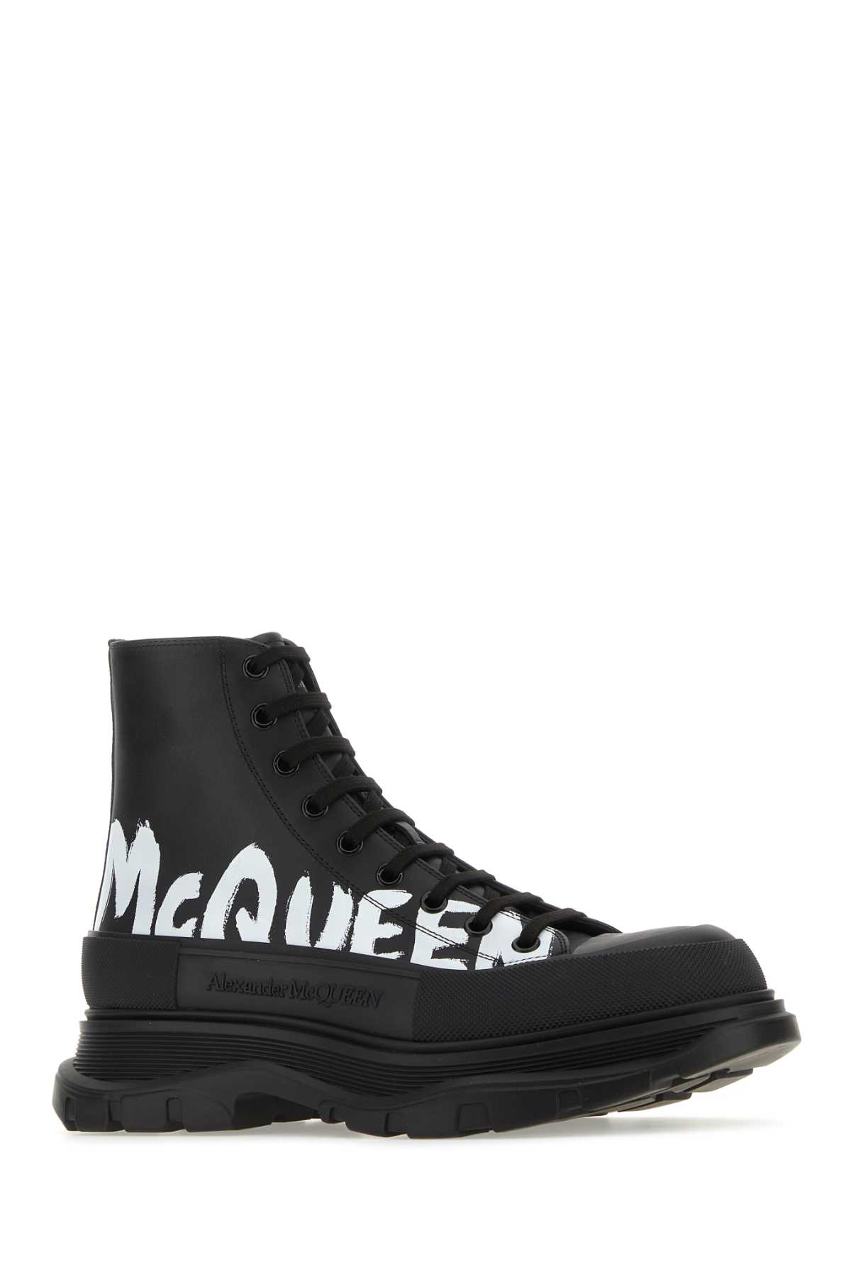 Shop Alexander Mcqueen Black Leather Tread Slick Sneakers In Blkblkblkwhite