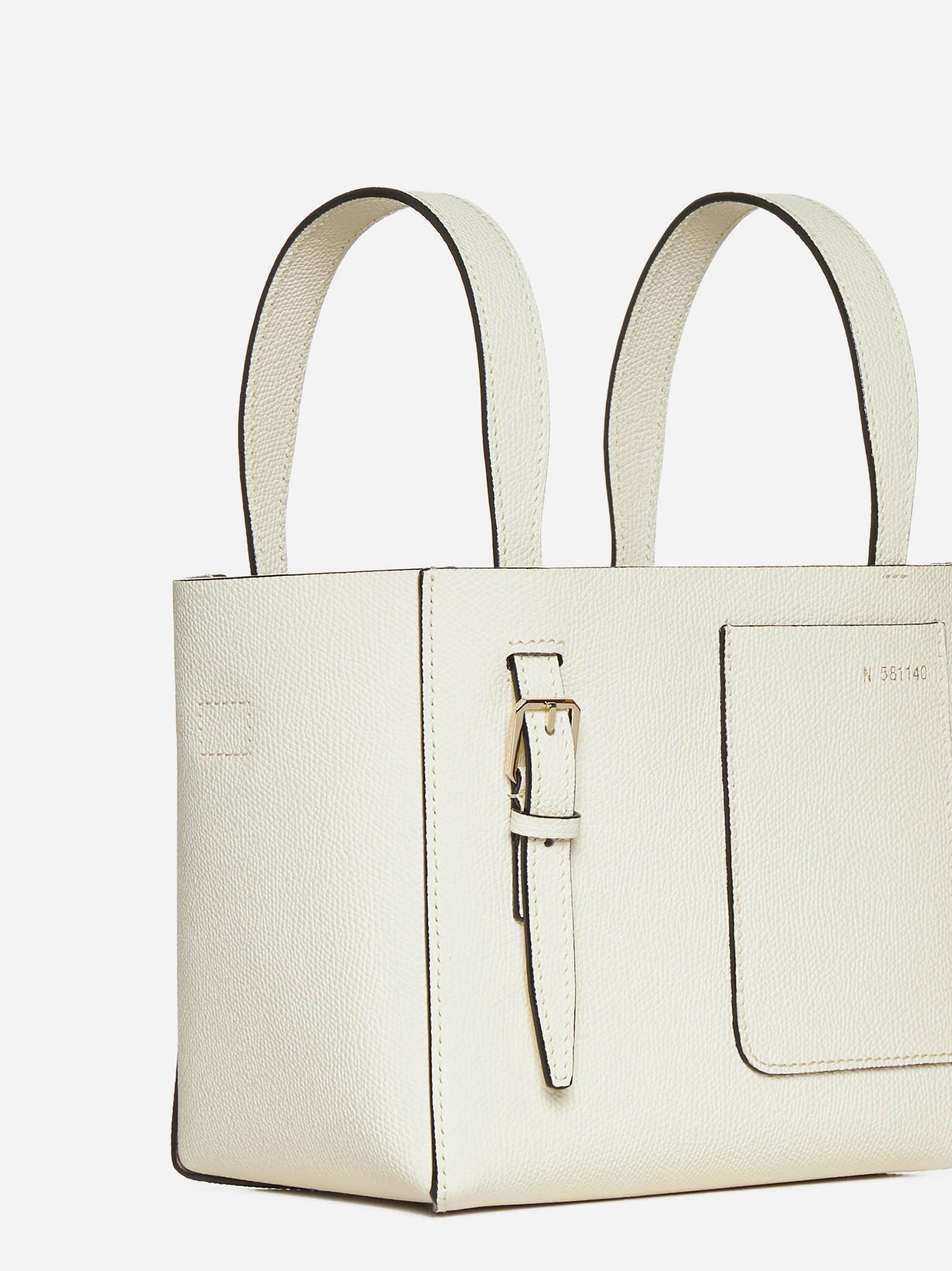 Shop Valextra Leather Mini Bucket Bag In White