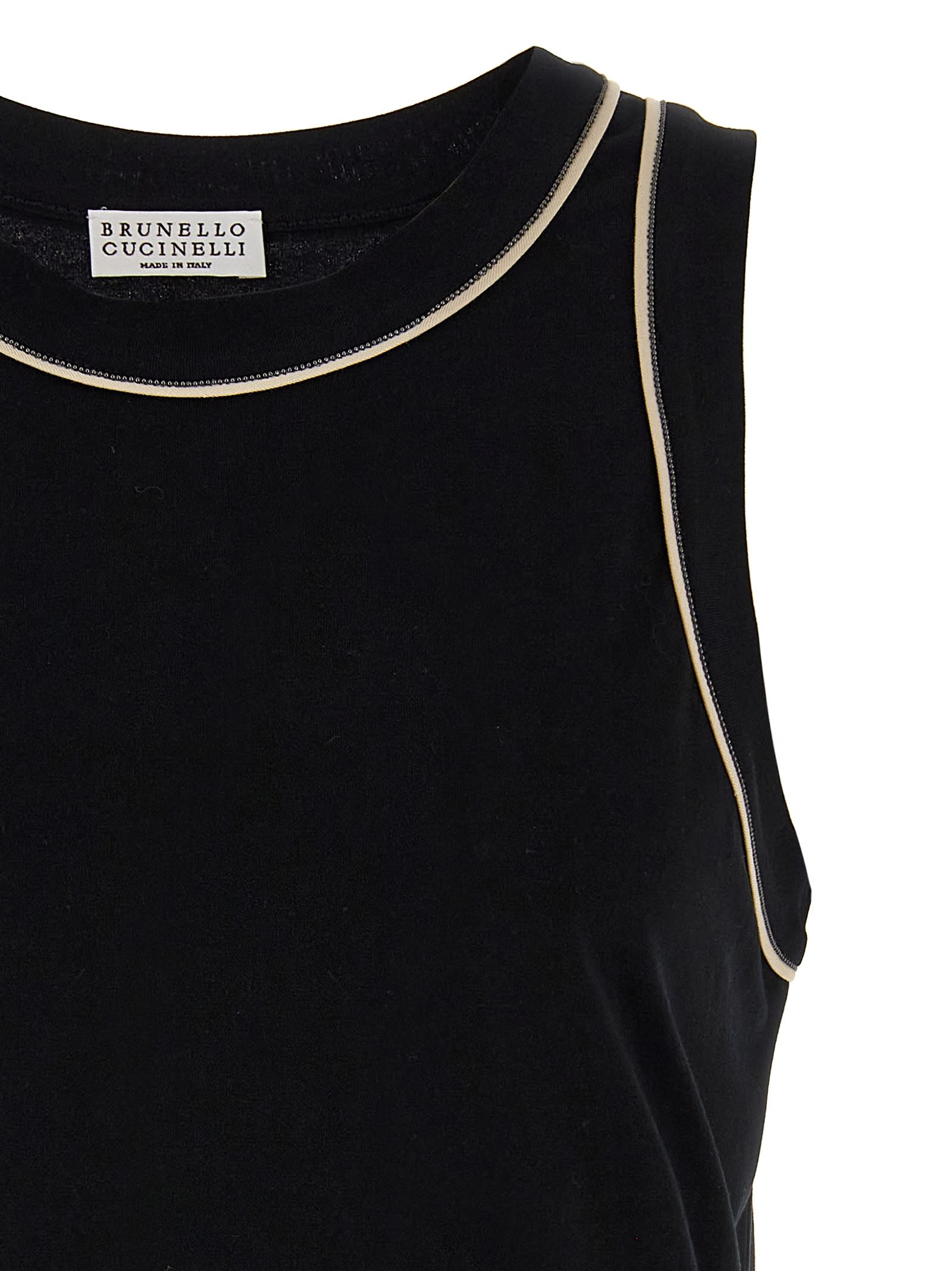 Brunello Cucinelli Monile Sleeveless Crew Neck Tank Top In Black