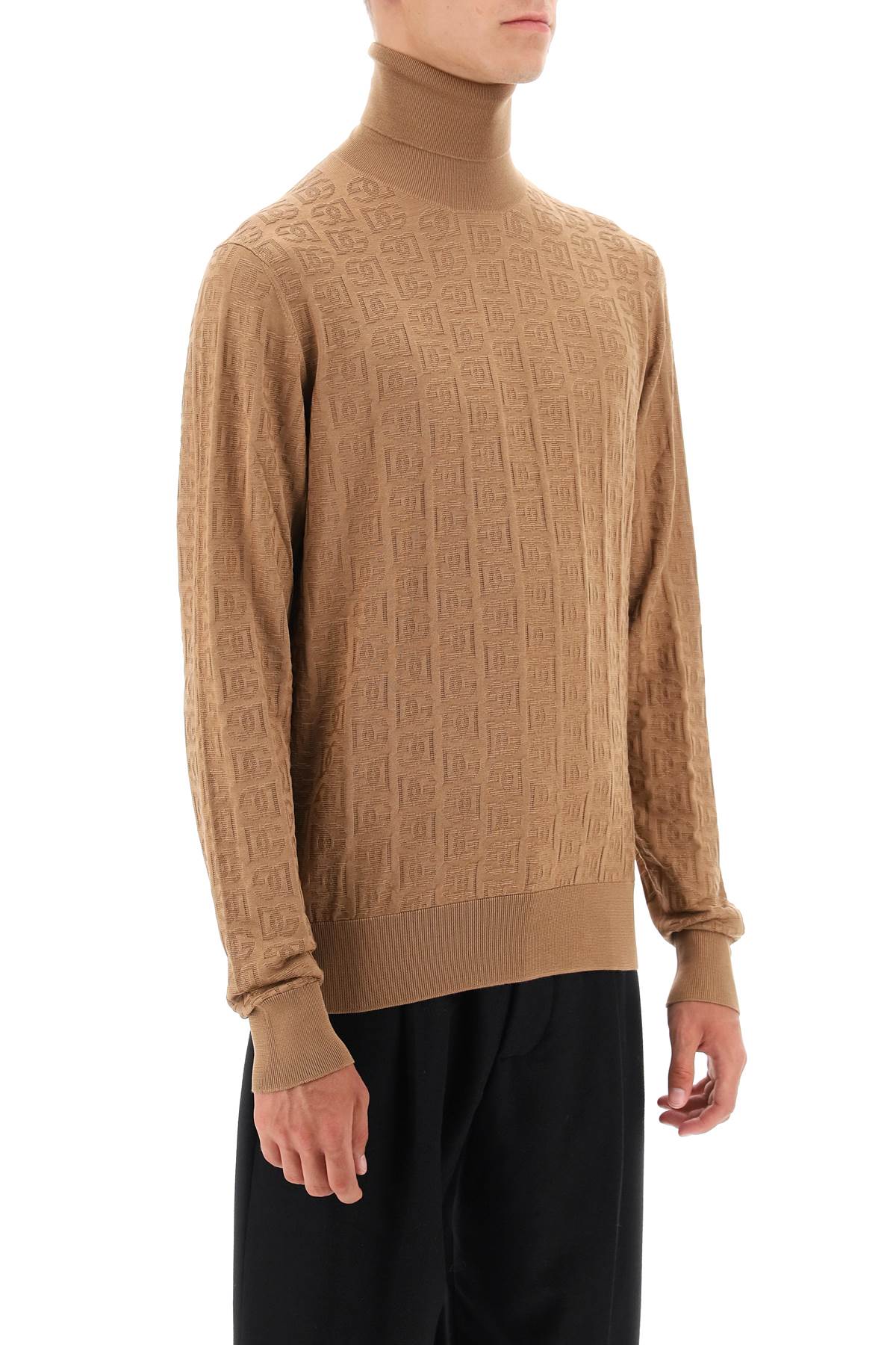 Shop Dolce & Gabbana Silk Jacquard Turtleneck Pullover In Camel