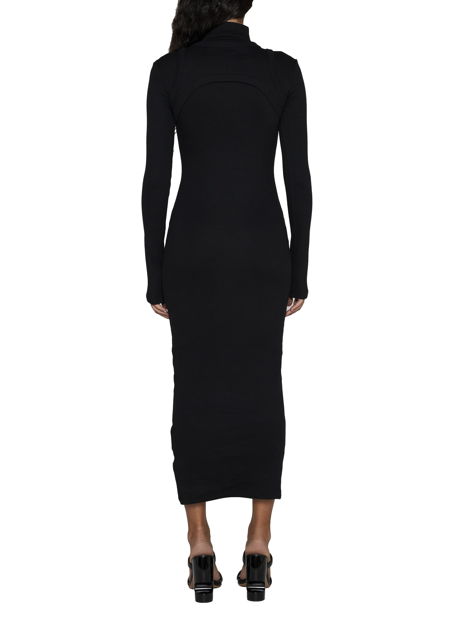 Off-white Ribbed Texture Midi Dress With High Neckline In Black White