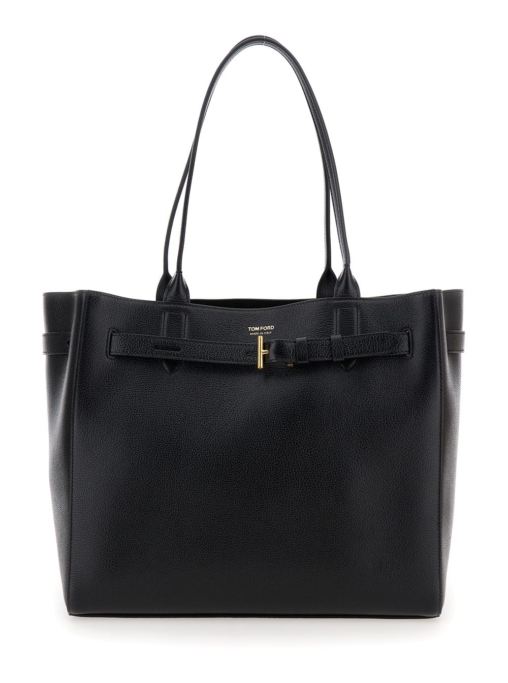 Tom Ford Black Tote Bag With T Detail In Hammered Leather Woman