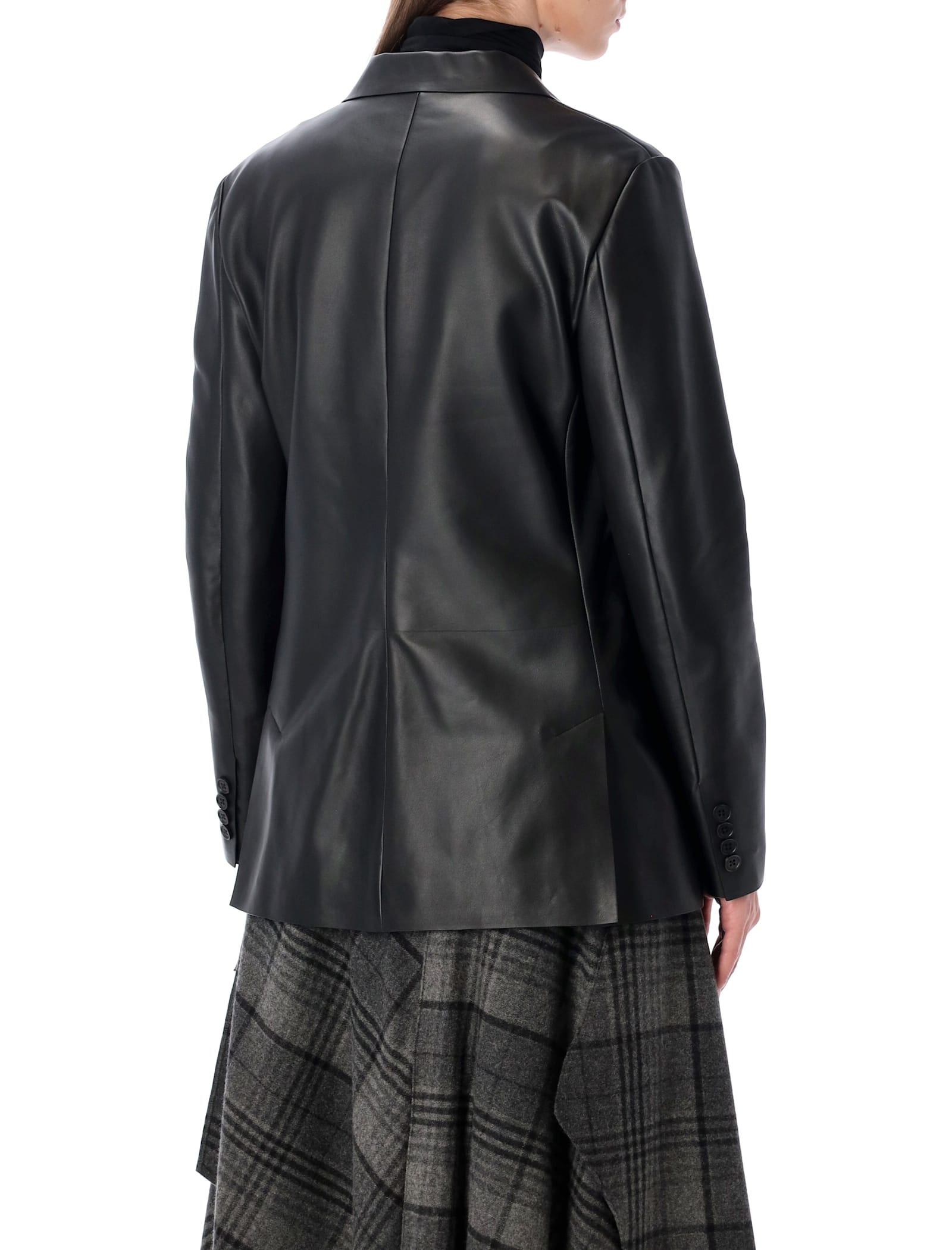 Ralph Lauren Single-breasted Leather Blazer In Black