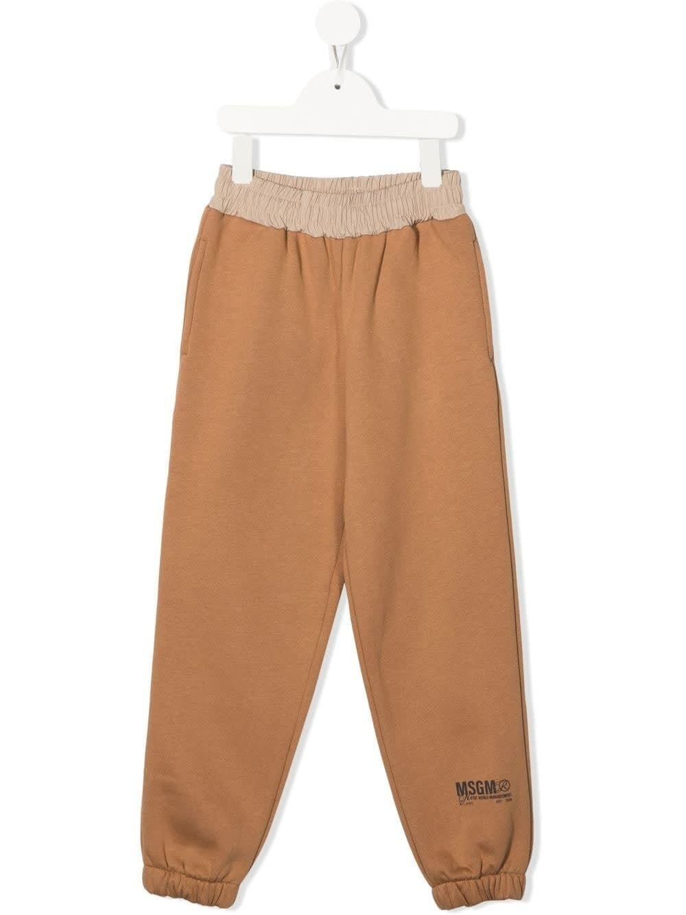 MSGM Kids Biscuit Joggers With Logo And Contrast Waist