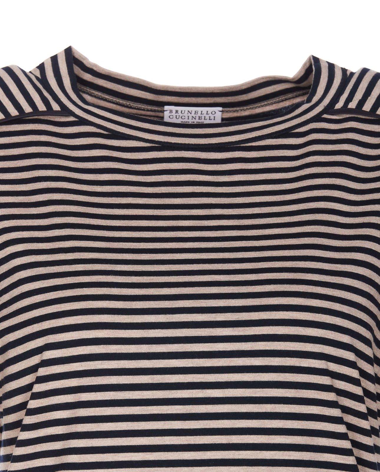 Shop Brunello Cucinelli Striped Crewneck T-shirt In Neutrals/blue