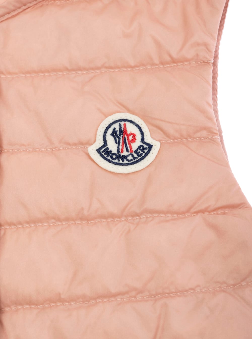 Moncler Portia Pink Sleeveless Down Jacket With Logo Patch Onthe Front In Tech Fabric Baby In Pink