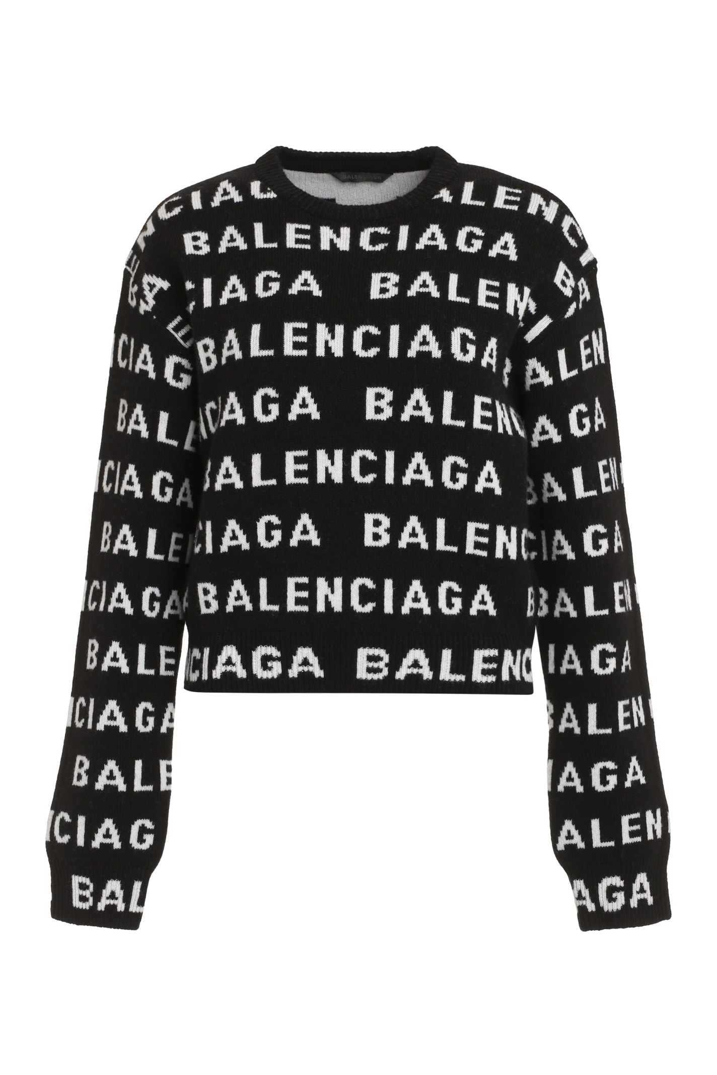 Shop Balenciaga Crew-neck Wool Sweater In Black