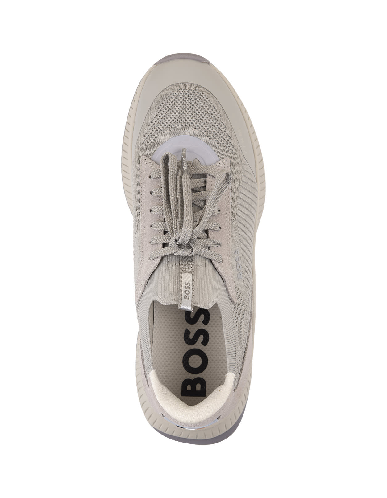 Shop Hugo Boss Grey Sock Sneakers With Knitted Upper And Herringbone Sole