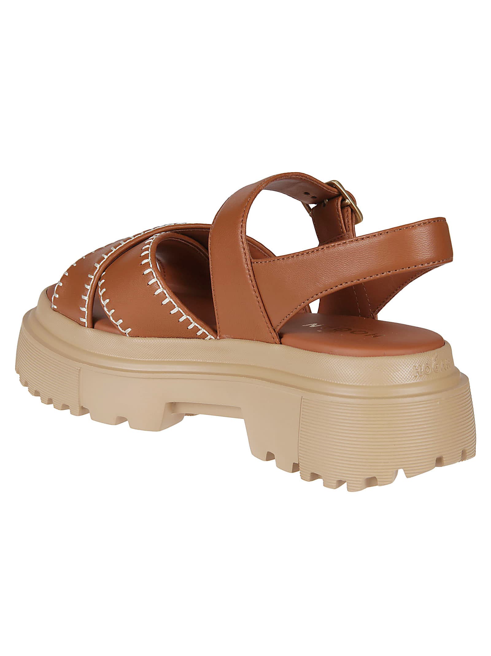 Shop Hogan H644 Sandals In Cuoio Scuro