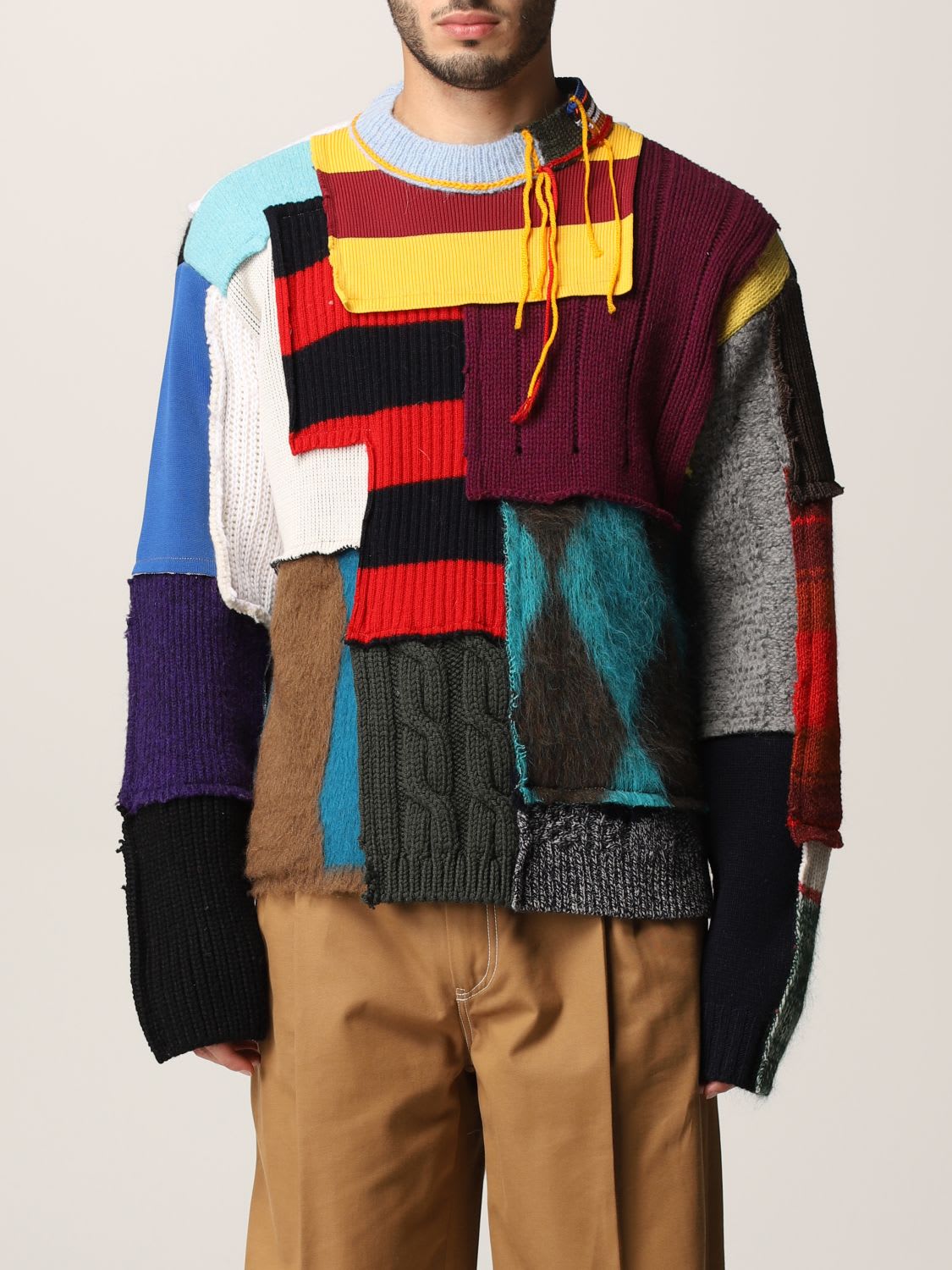 Paura Sweater Utopia Paura Sweater By Danilo Paura In Patchwork Virgin Wool Blend