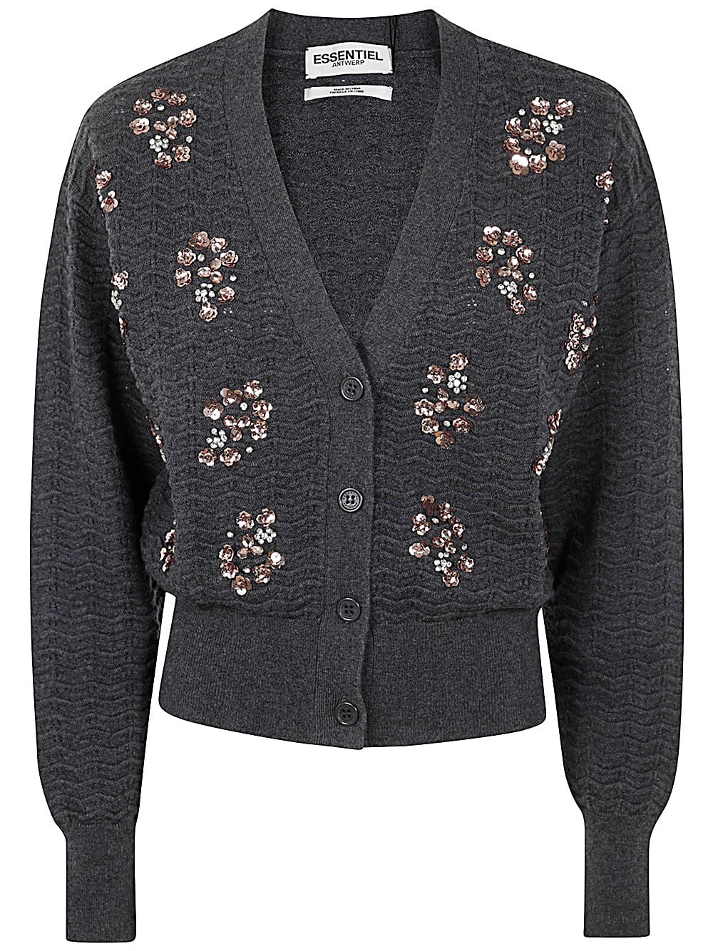 Shop Essentiel Antwerp Gileto Embroidered Cardigan In Hurricane Grey