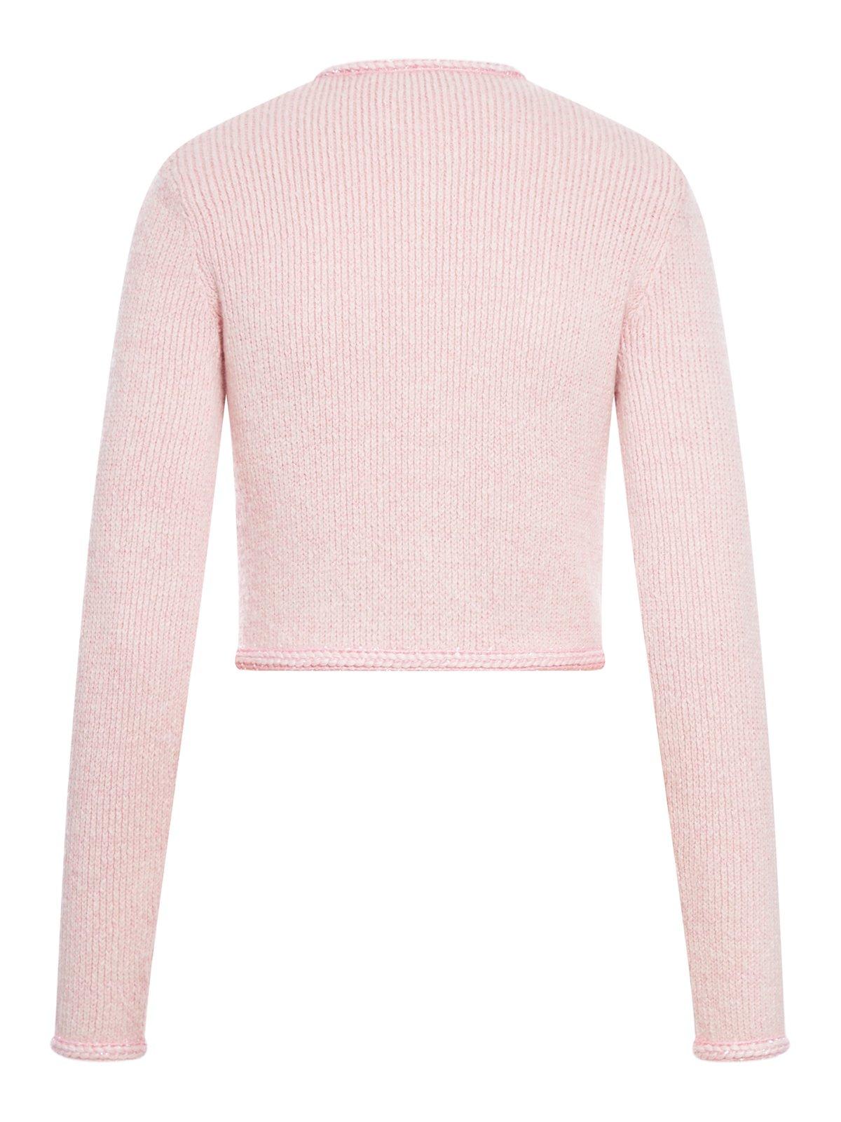 Shop Self-portrait Crewneck Knitted Cardigan In Pink