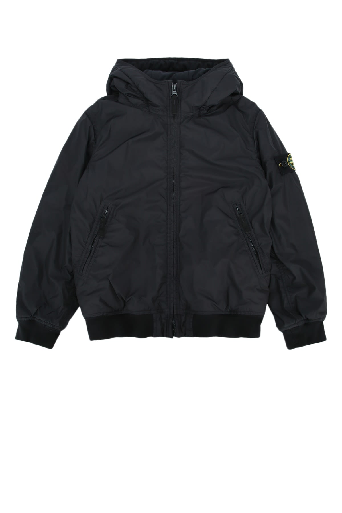 Stone Island Compass-badge Hooded Bomber Jacket In Black