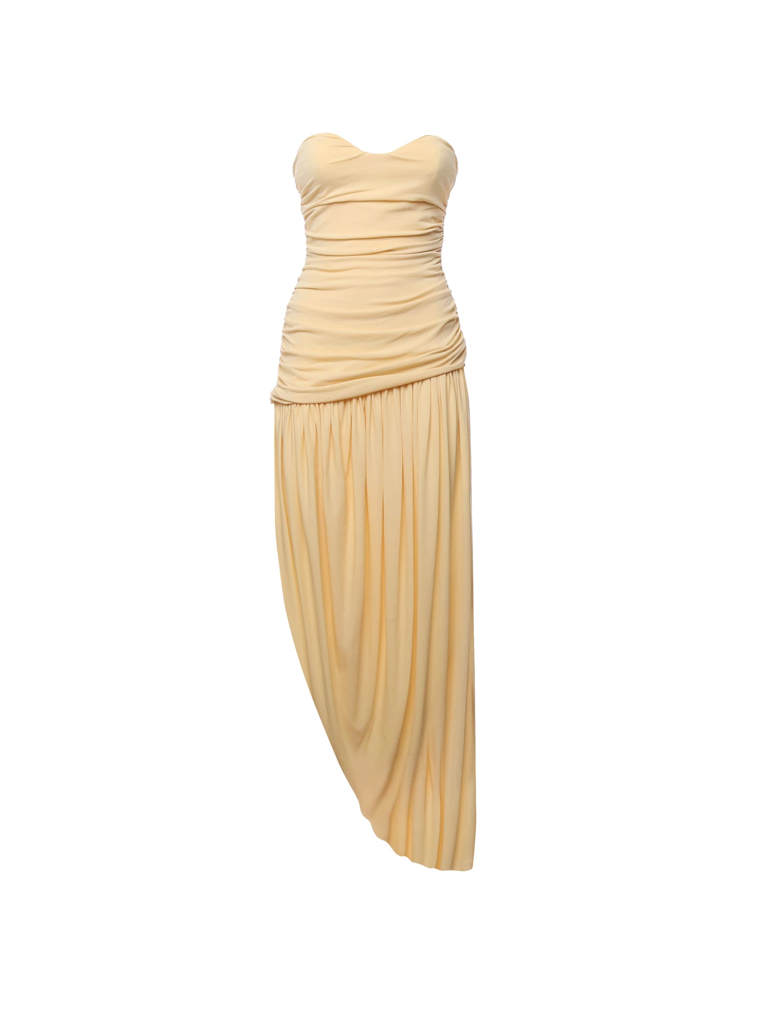 Magda Butrym Long Draped Crepe Jersey Dress In Yellow