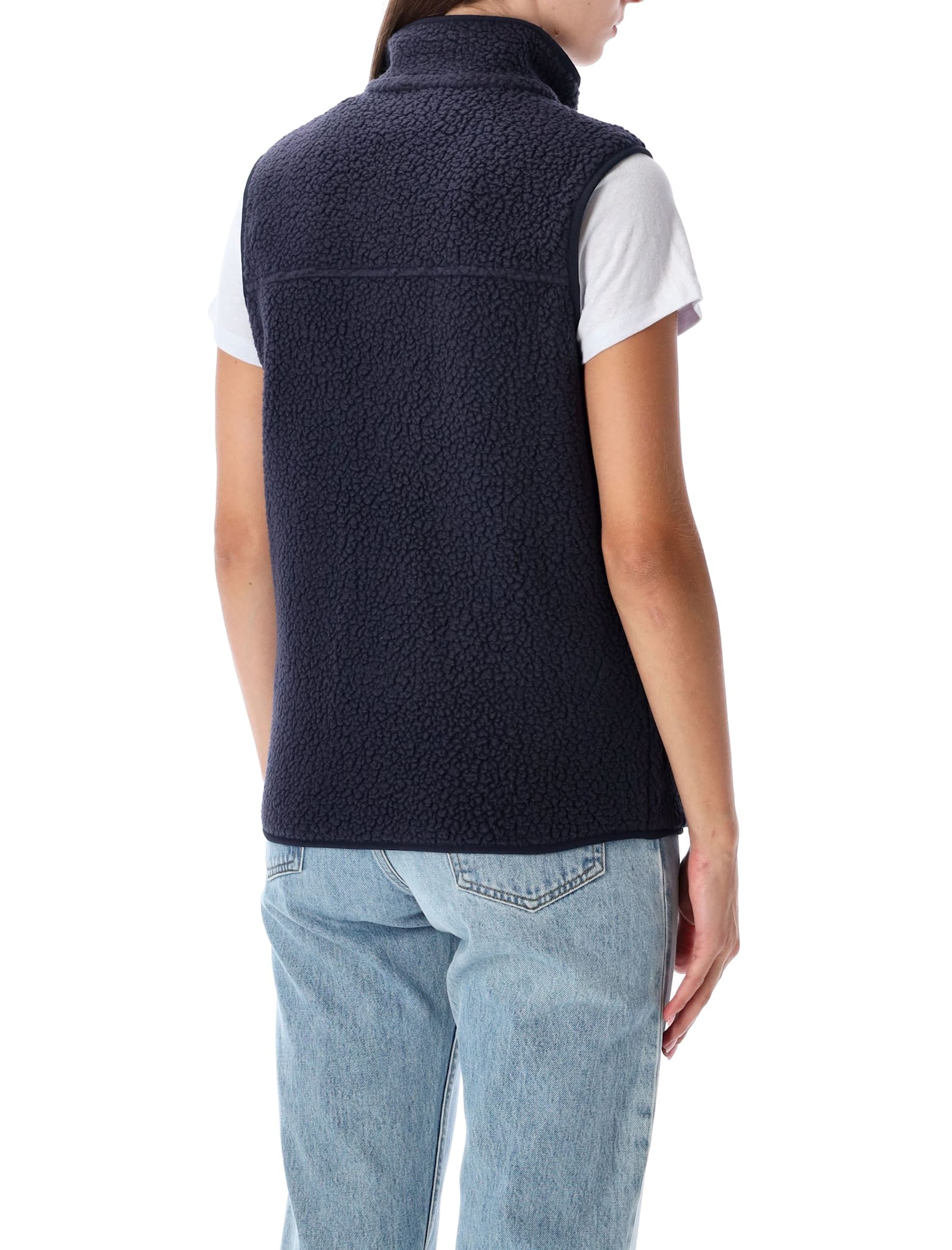 Patagonia Fleece Vest With High Collar And Pockets In Blue