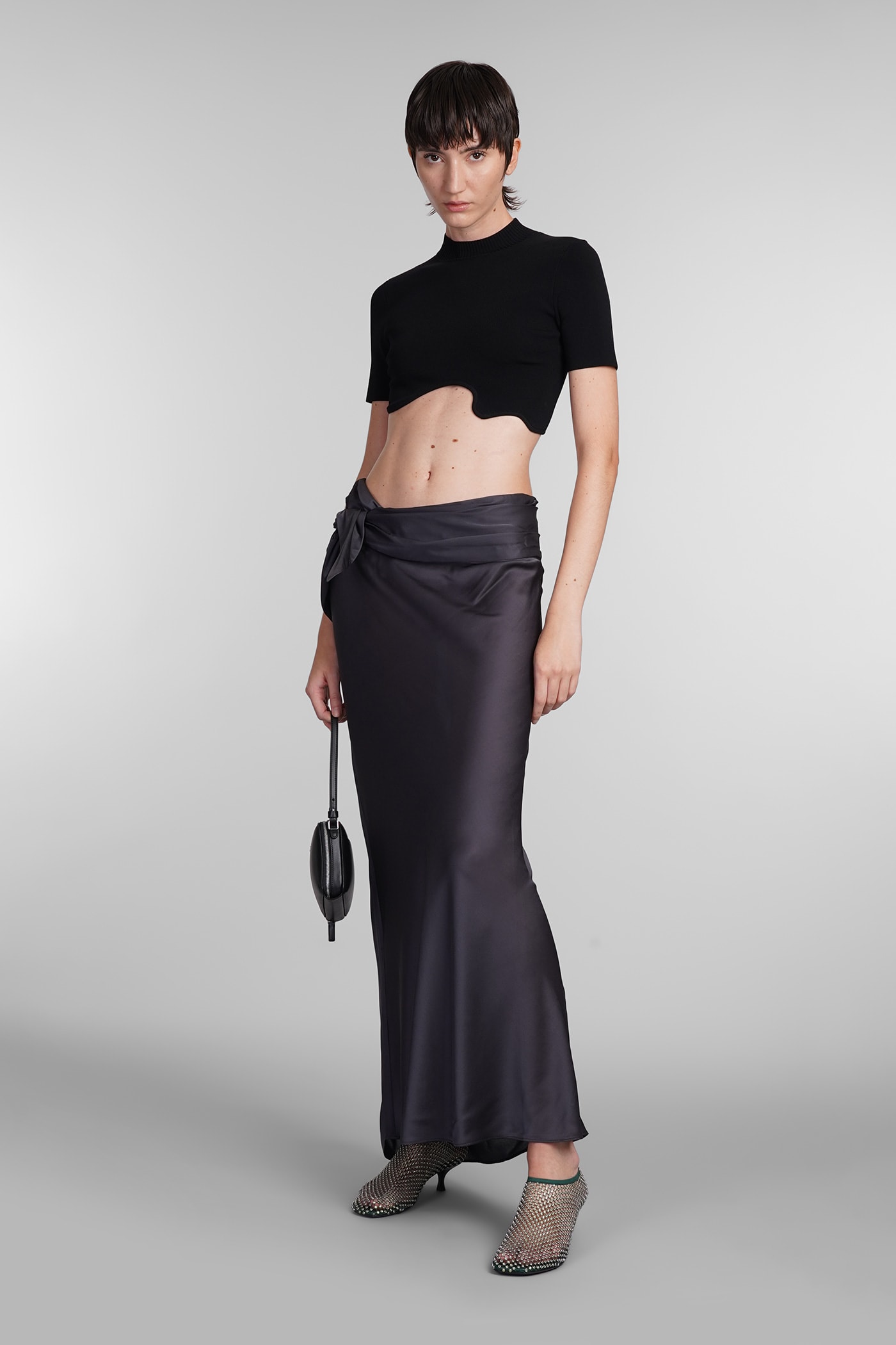 Shop Christopher Esber Skirt In Grey Silk