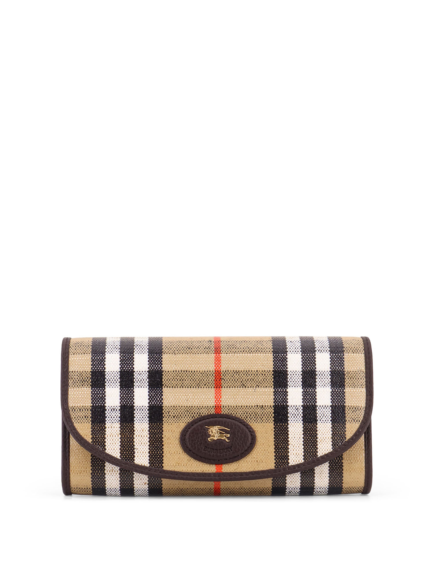 Burberry Coated Canvas Wallet With Check Motif In Brown