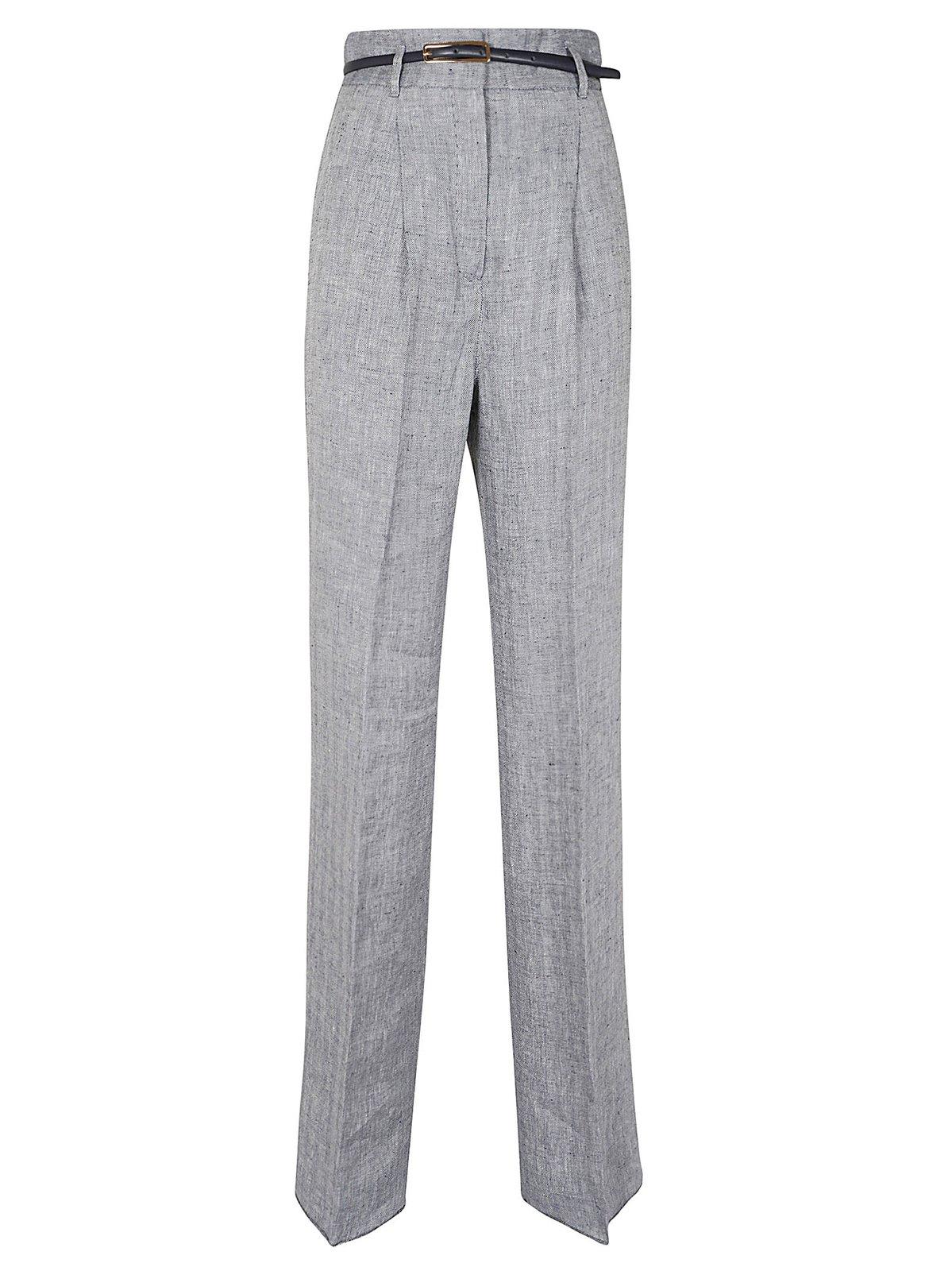 Shop Max Mara Belted Straight Leg Pants In Blu