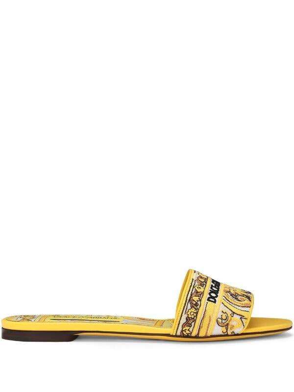 Dolce & Gabbana Ciabatta Ricamo Logo In Giallo Multi