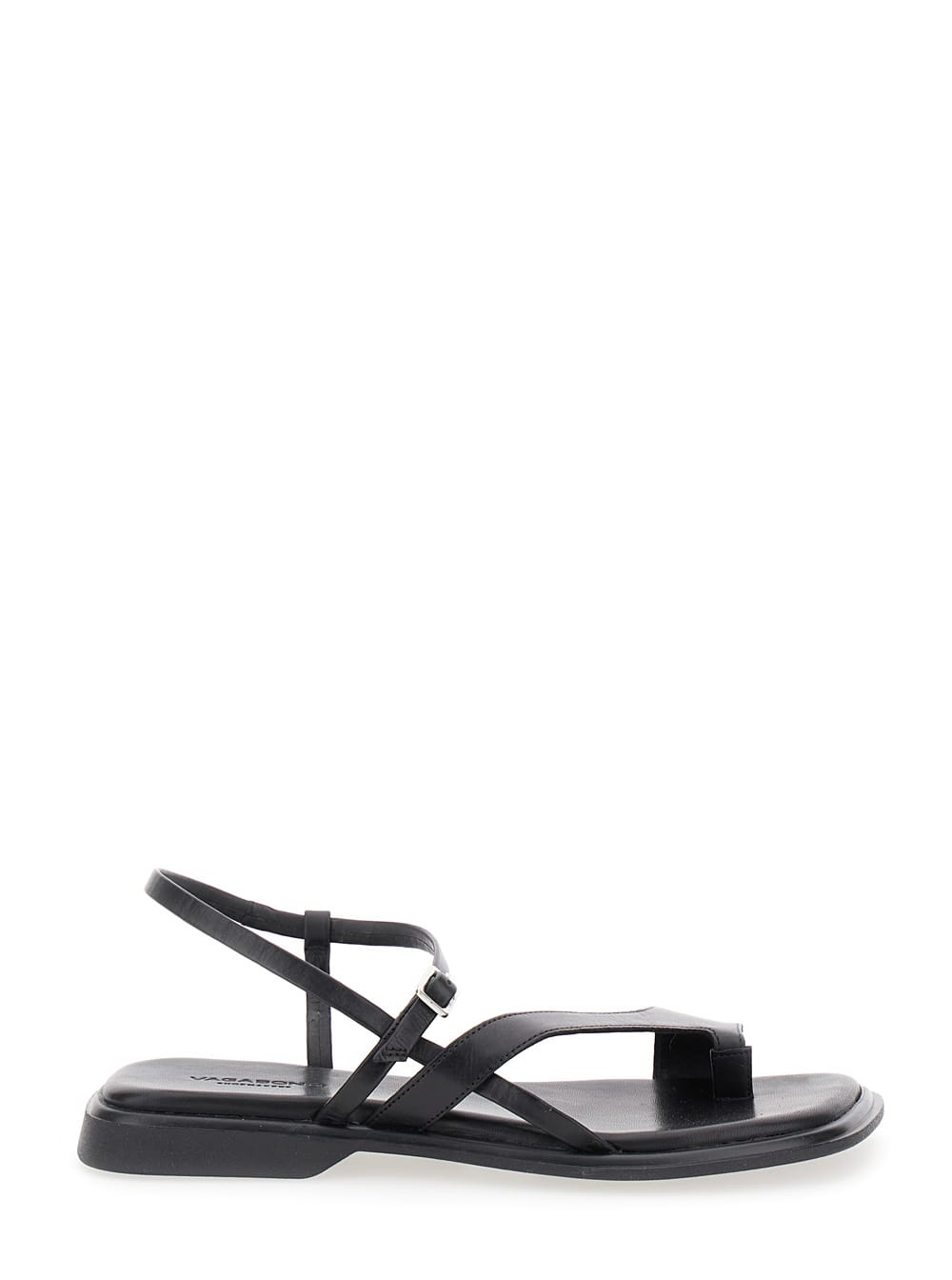 izzi Black Thong Sandals With Thin Straps In Leather Woman