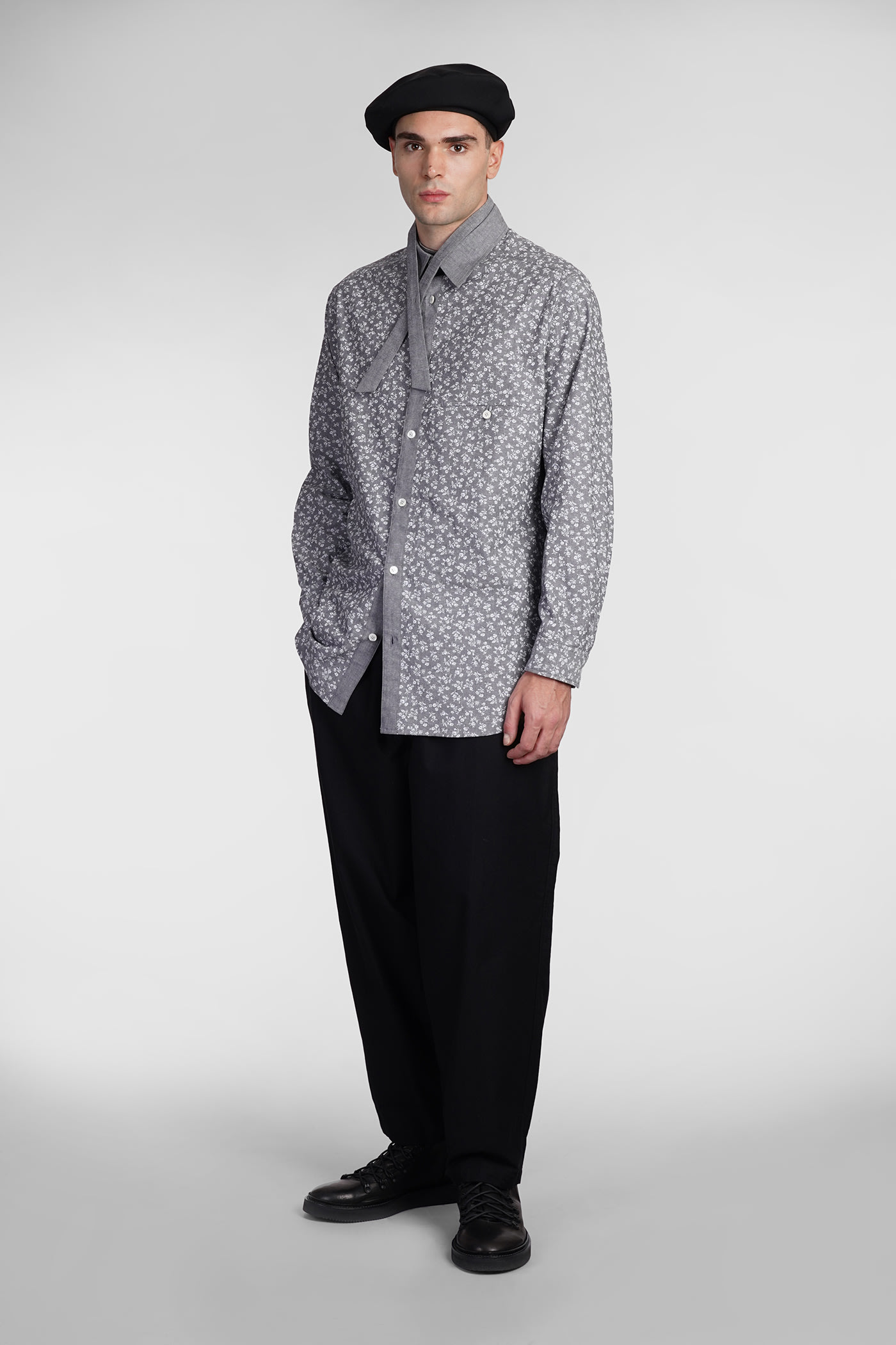 Shop Yohji Yamamoto Shirt In Grey Cotton