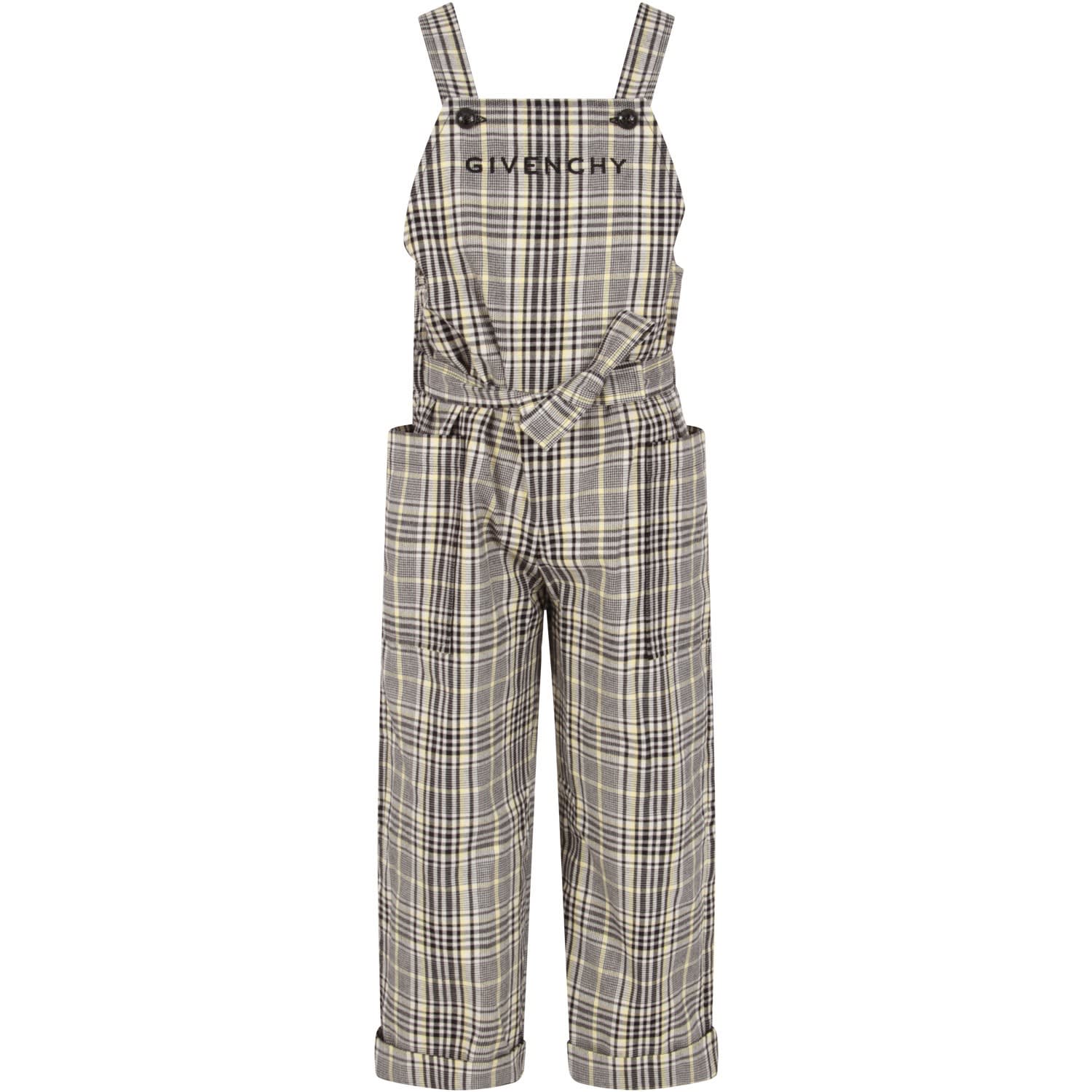 Givenchy Grey And Yellow Overalls With Logo For Girl