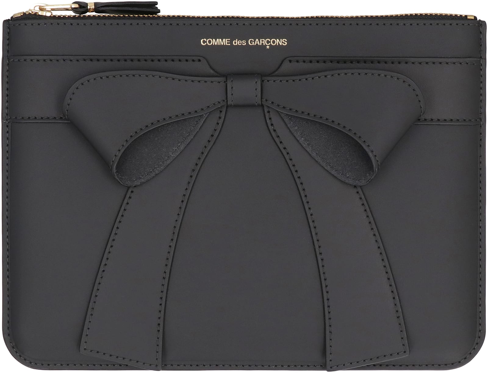Comme Des Garçons Logo Detail Flat Leather Pouch In Black