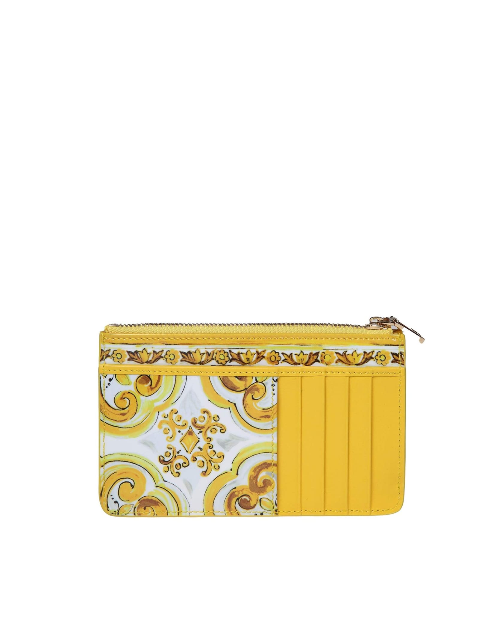 Shop Dolce & Gabbana Yellow Polished Leather Card Holder