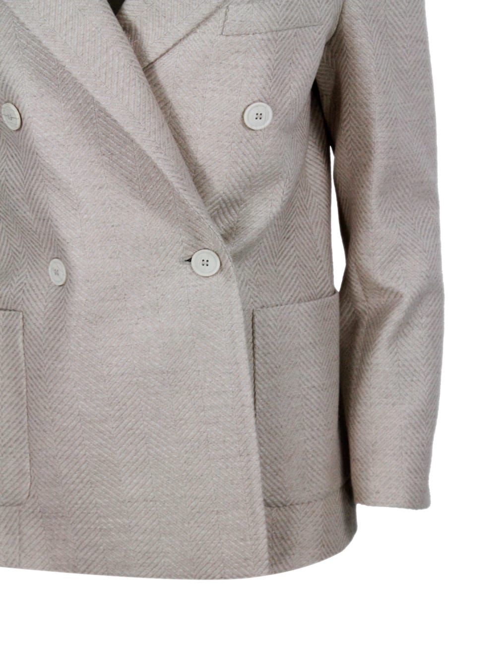 Eleventy Wool-silk-linen Double-breasted Blazer In Gray