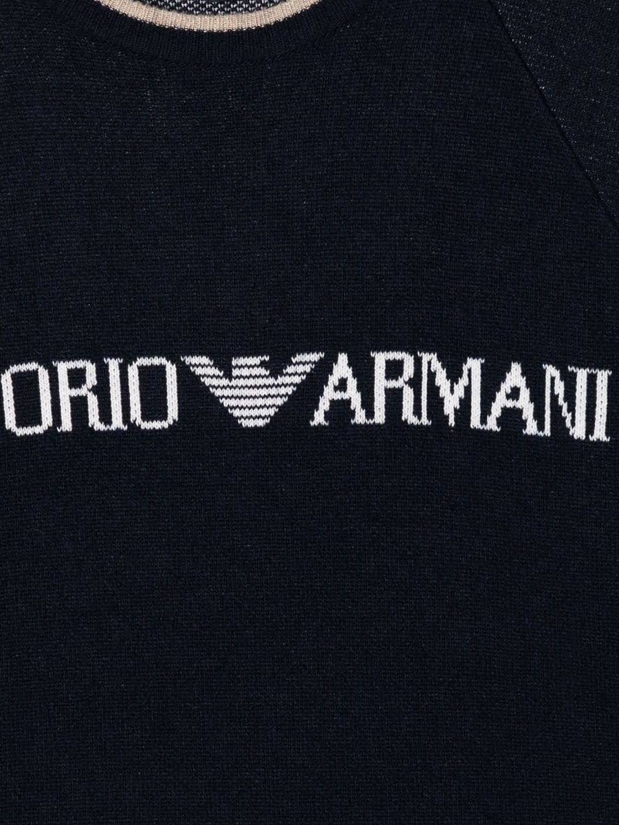 Shop Emporio Armani Round Neck Pullover Logo Stripes On The Wrists In Blue