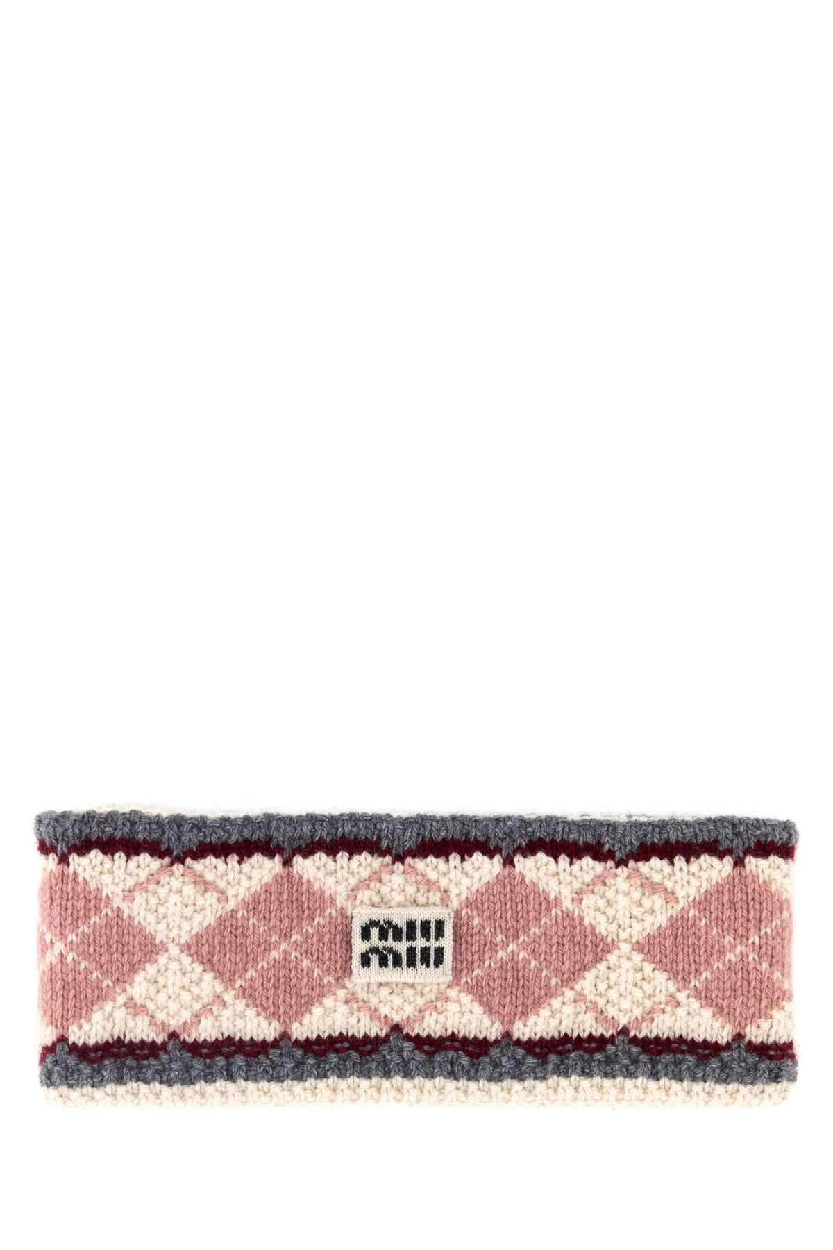 Miu Miu Embroidered Jacquard Headband In Brown