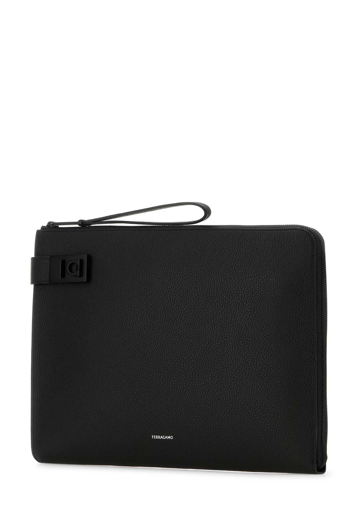 FERRAGAMO BLACK LEATHER CLUTCH