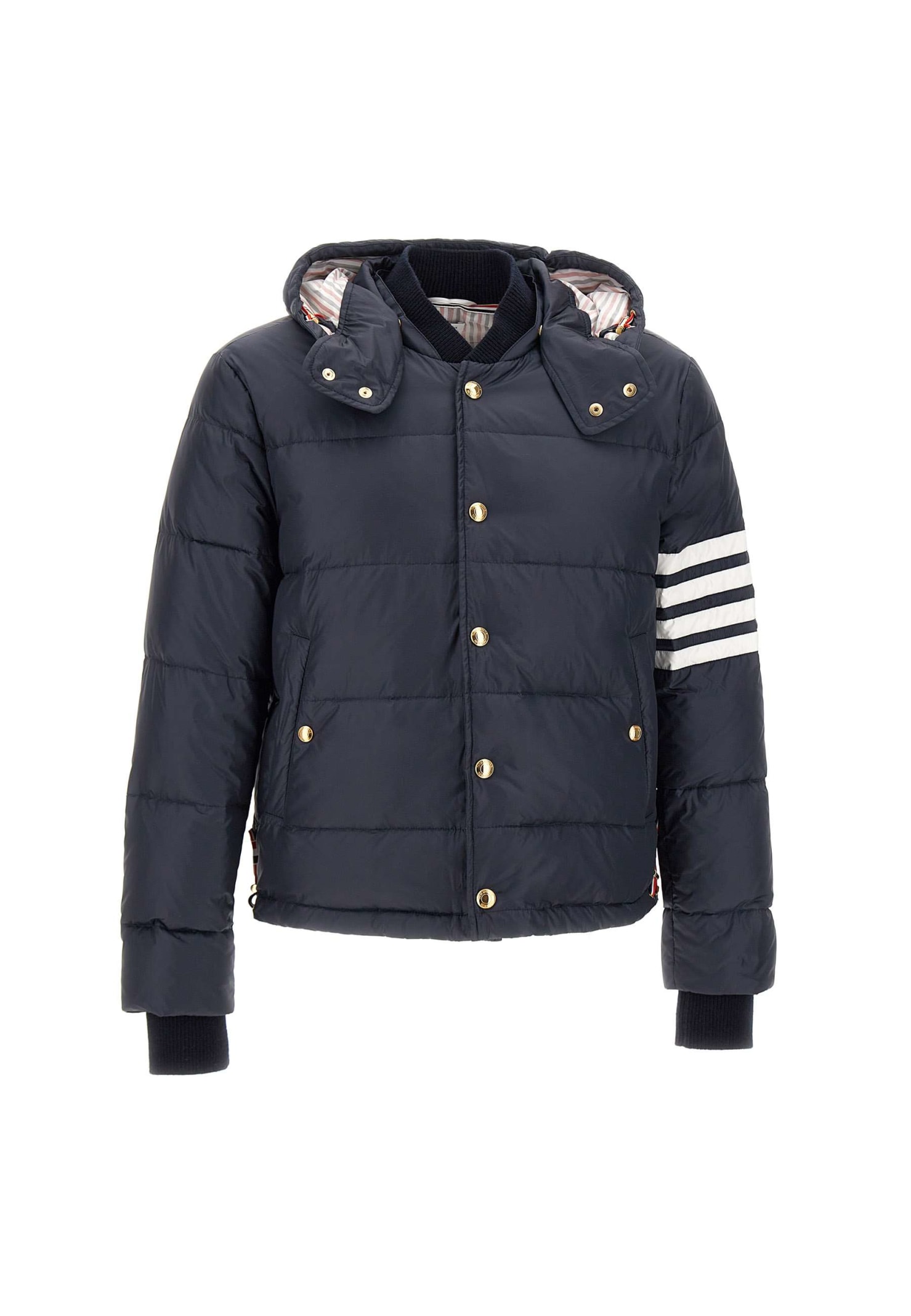 THOM BROWNE DOWNFILLED SNAP FRONT DETACHABLE BOMBER