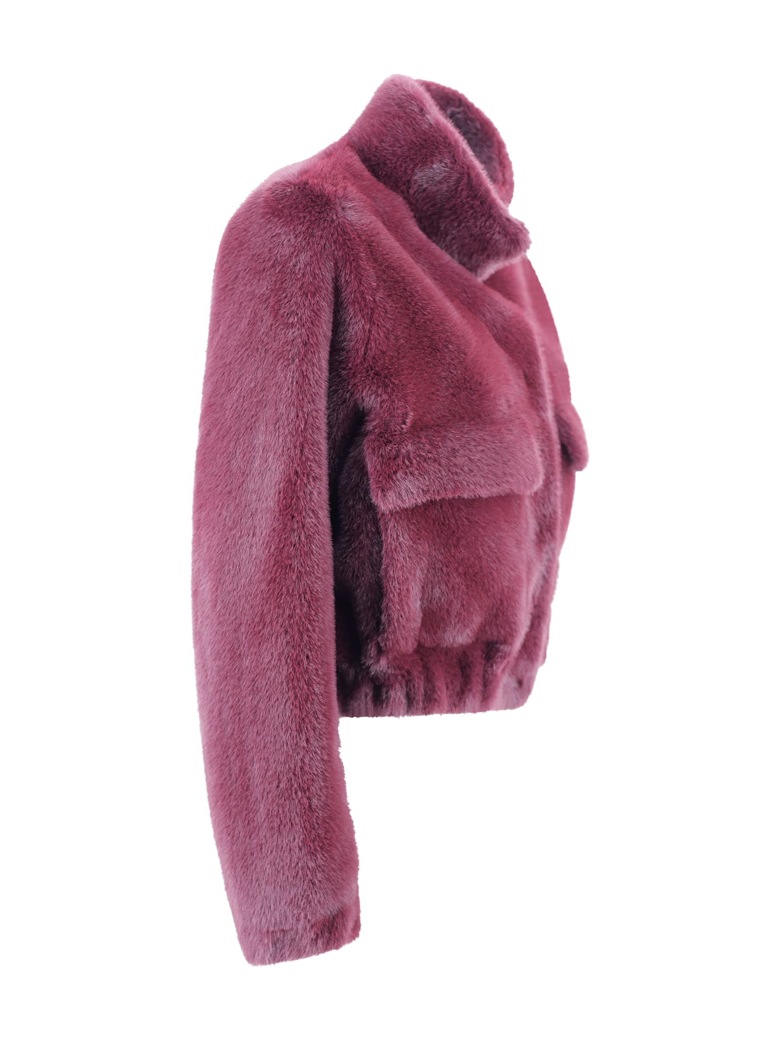 Valentini 1972 Faux Fur Jacket With High Collar. In Pink
