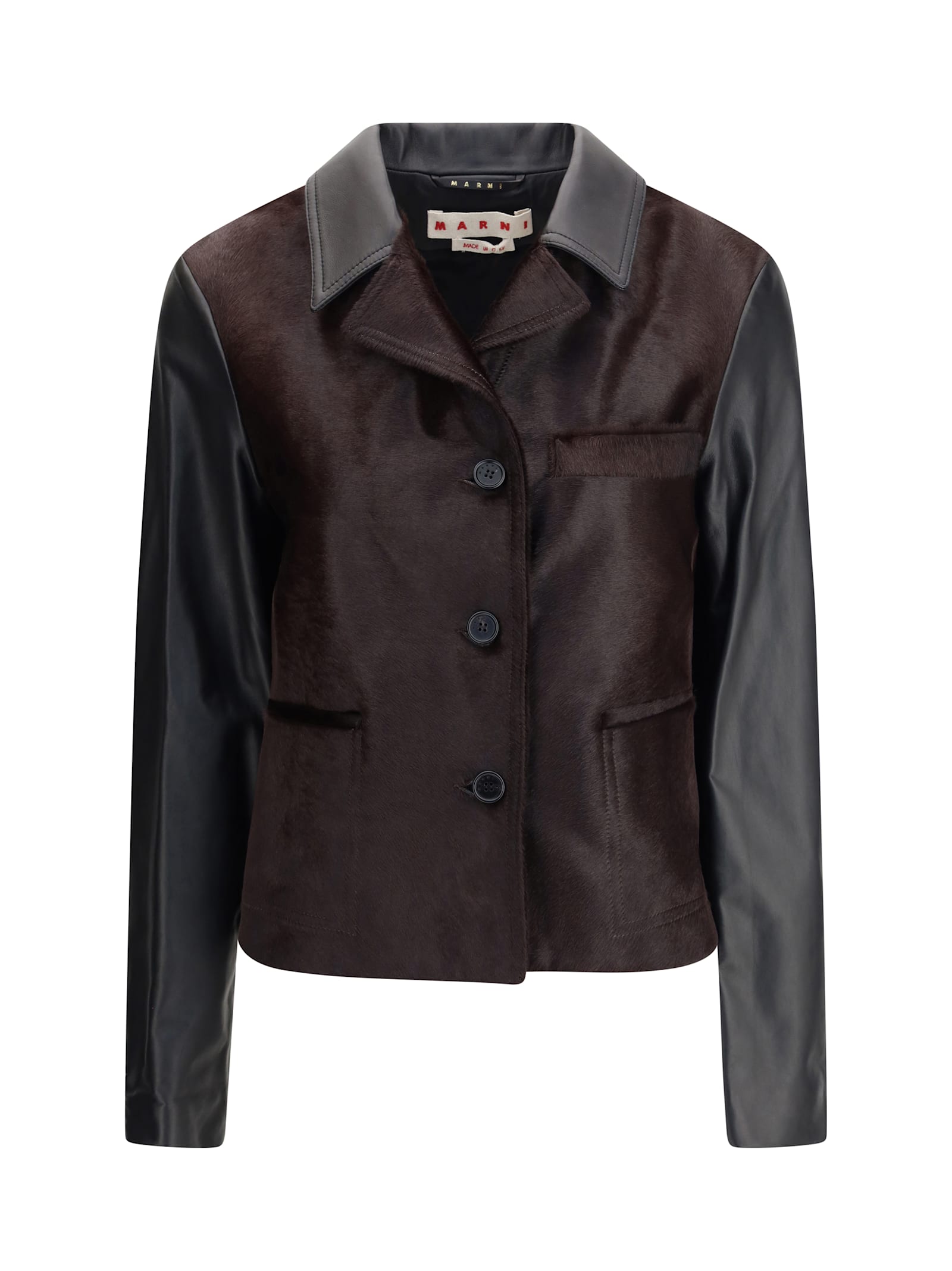 Marni Leather Jacket With Pony Hair Inserts In Black
