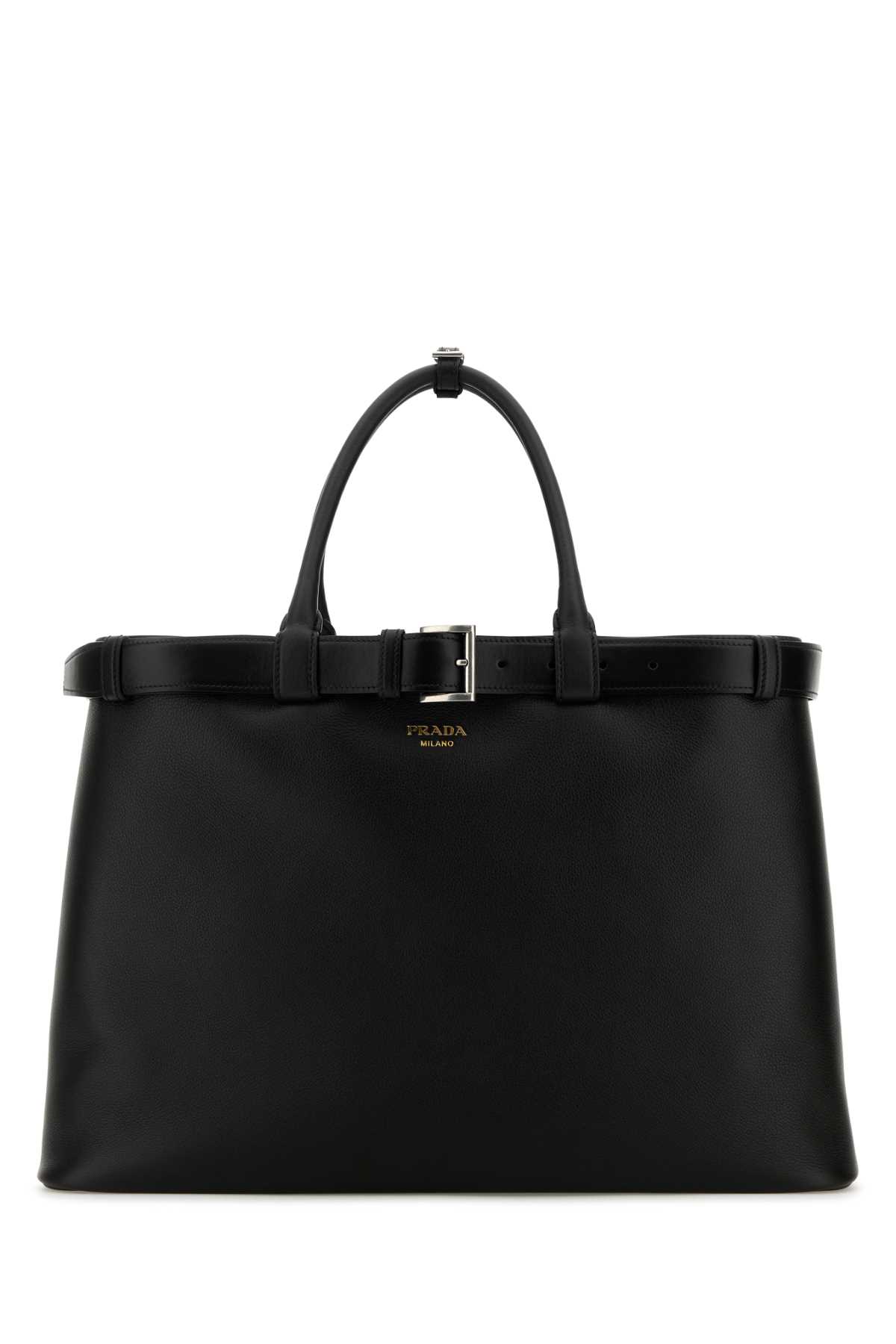 Shop Prada Black Leather Large  Buckle Handbag In Nero