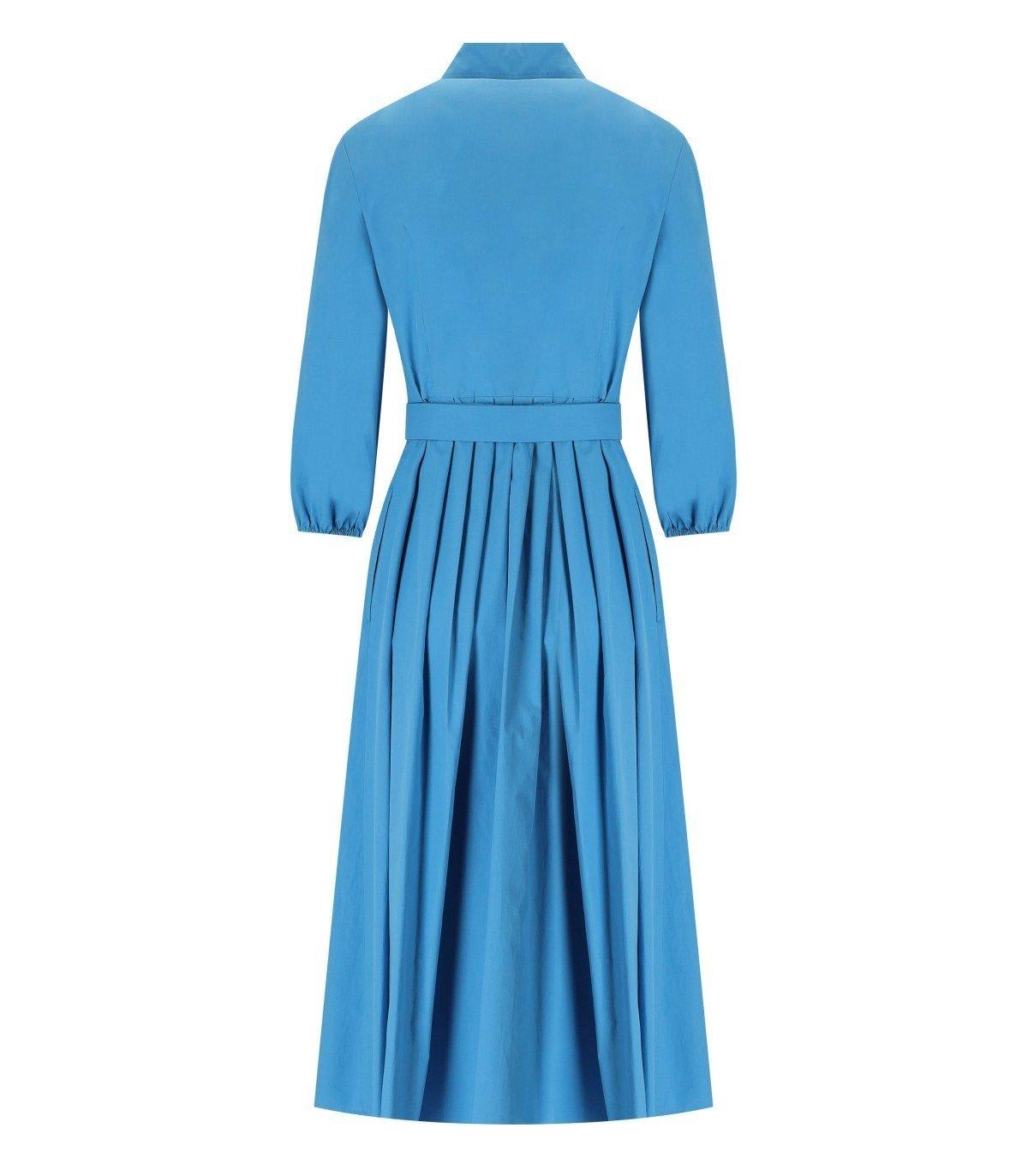 Shop Weekend Max Mara Buttoned Belted Long-sleeved Dress In Azzurro
